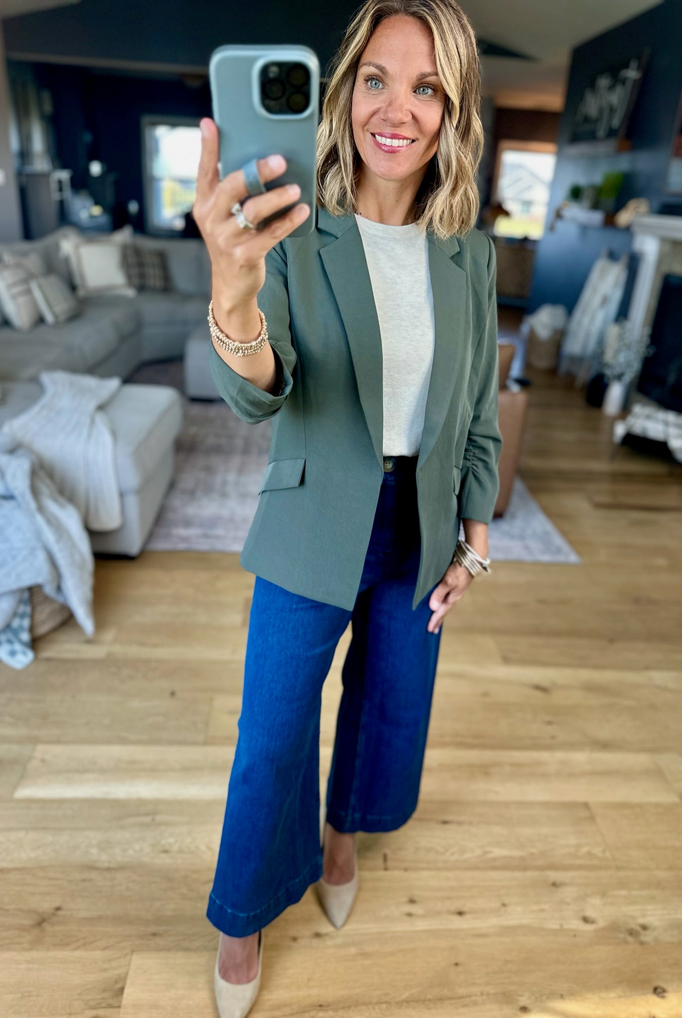 Daytime Decisions 3/4 Sleeve Blazer-Skies Are Blue-Anna Kaytes Boutique, Women's Fashion Boutique in Grinnell, Iowa