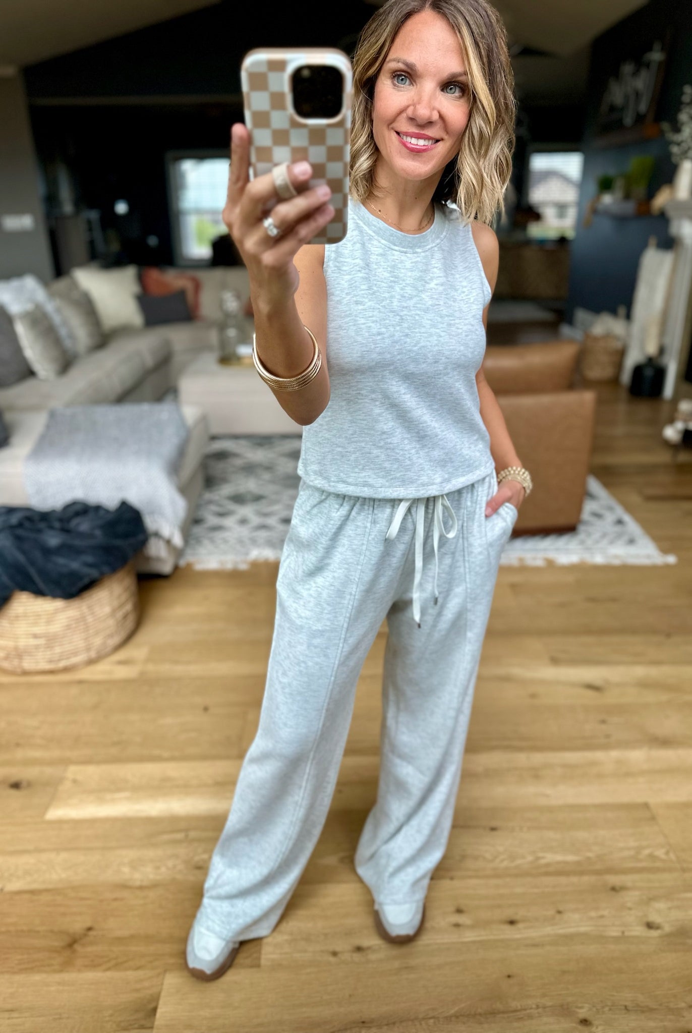 Long Time Comfort Tank+Pant Set - Heather Grey-Pants-Skies Are Blue-Anna Kaytes Boutique, Women's Fashion Boutique in Grinnell, Iowa