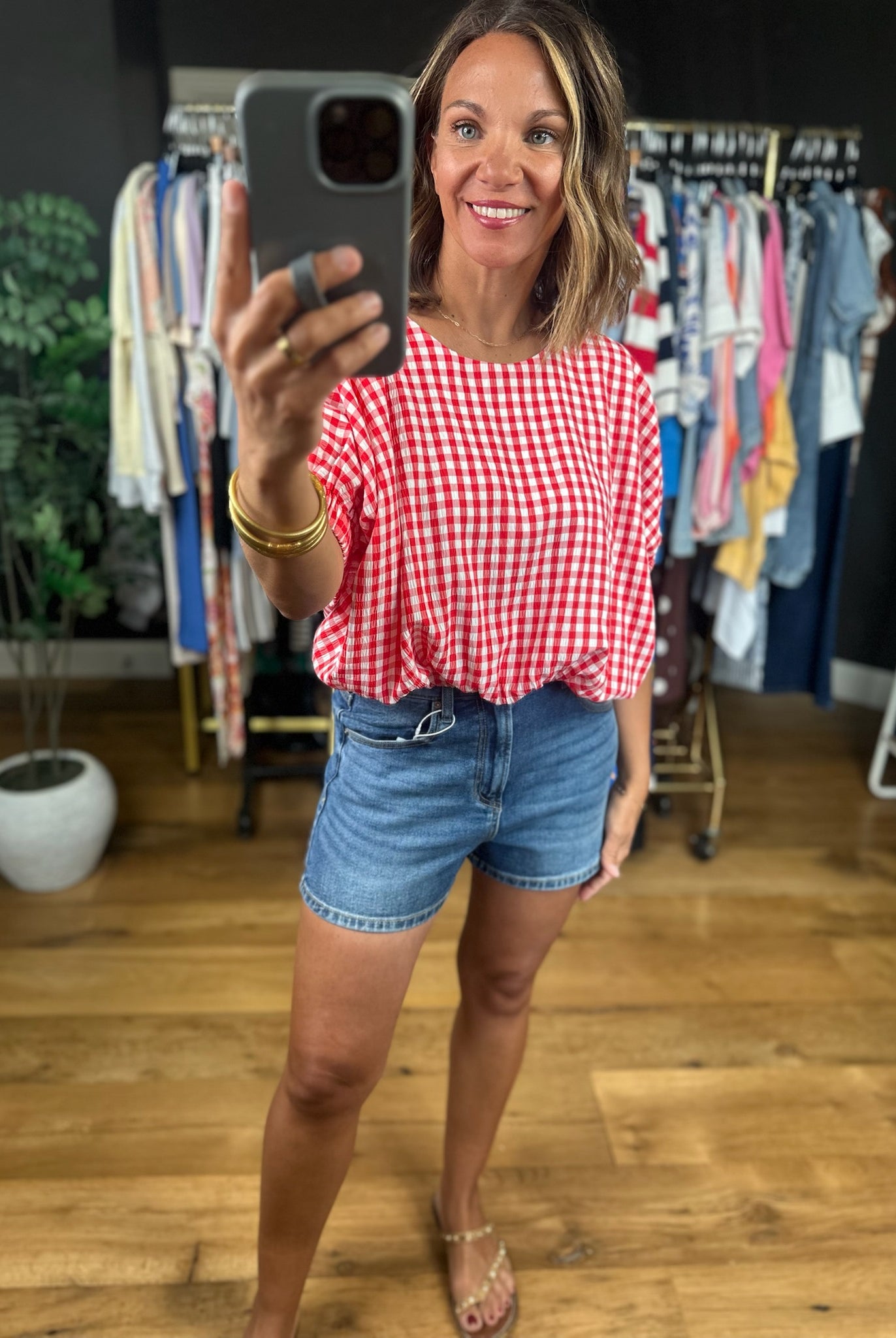 Weekend Stroll Gingham Bubble-Hem Top-Skirts-Entro-Anna Kaytes Boutique, Women's Fashion Boutique in Grinnell, Iowa