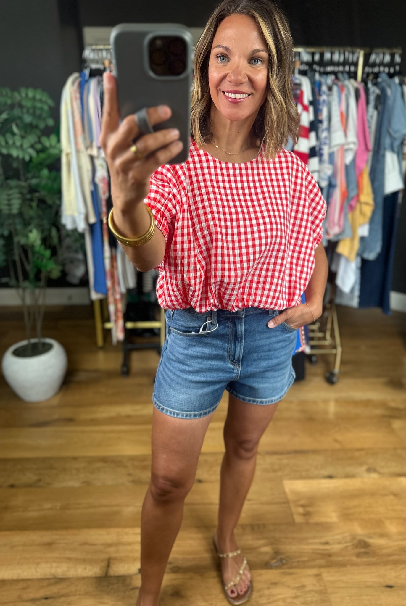 Weekend Stroll Gingham Bubble-Hem Top-Skirts-Entro-Anna Kaytes Boutique, Women's Fashion Boutique in Grinnell, Iowa