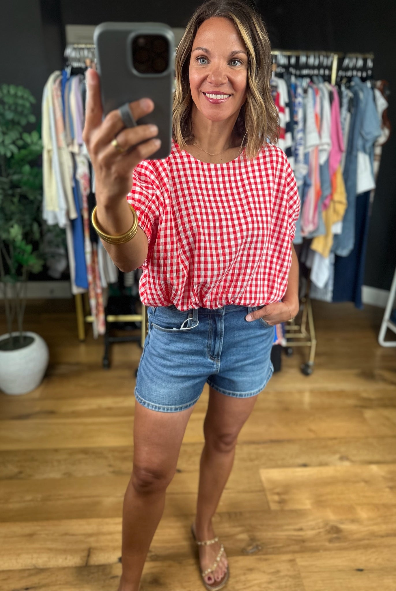 Weekend Stroll Gingham Bubble-Hem Top-Skirts-Entro-Anna Kaytes Boutique, Women's Fashion Boutique in Grinnell, Iowa