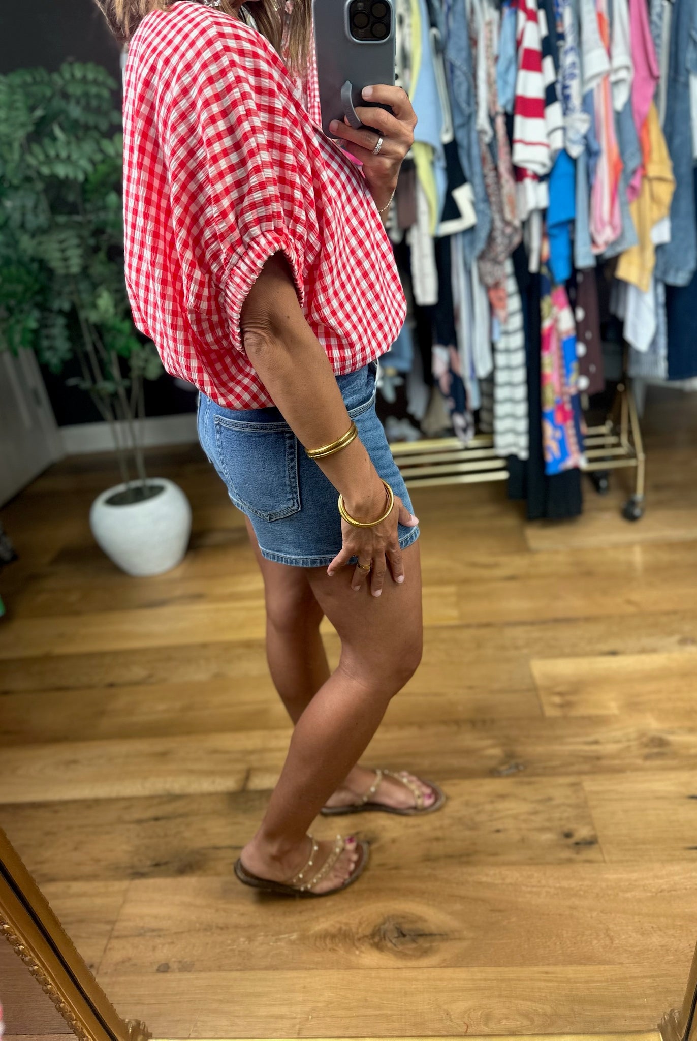 Weekend Stroll Gingham Bubble-Hem Top-Skirts-Entro-Anna Kaytes Boutique, Women's Fashion Boutique in Grinnell, Iowa
