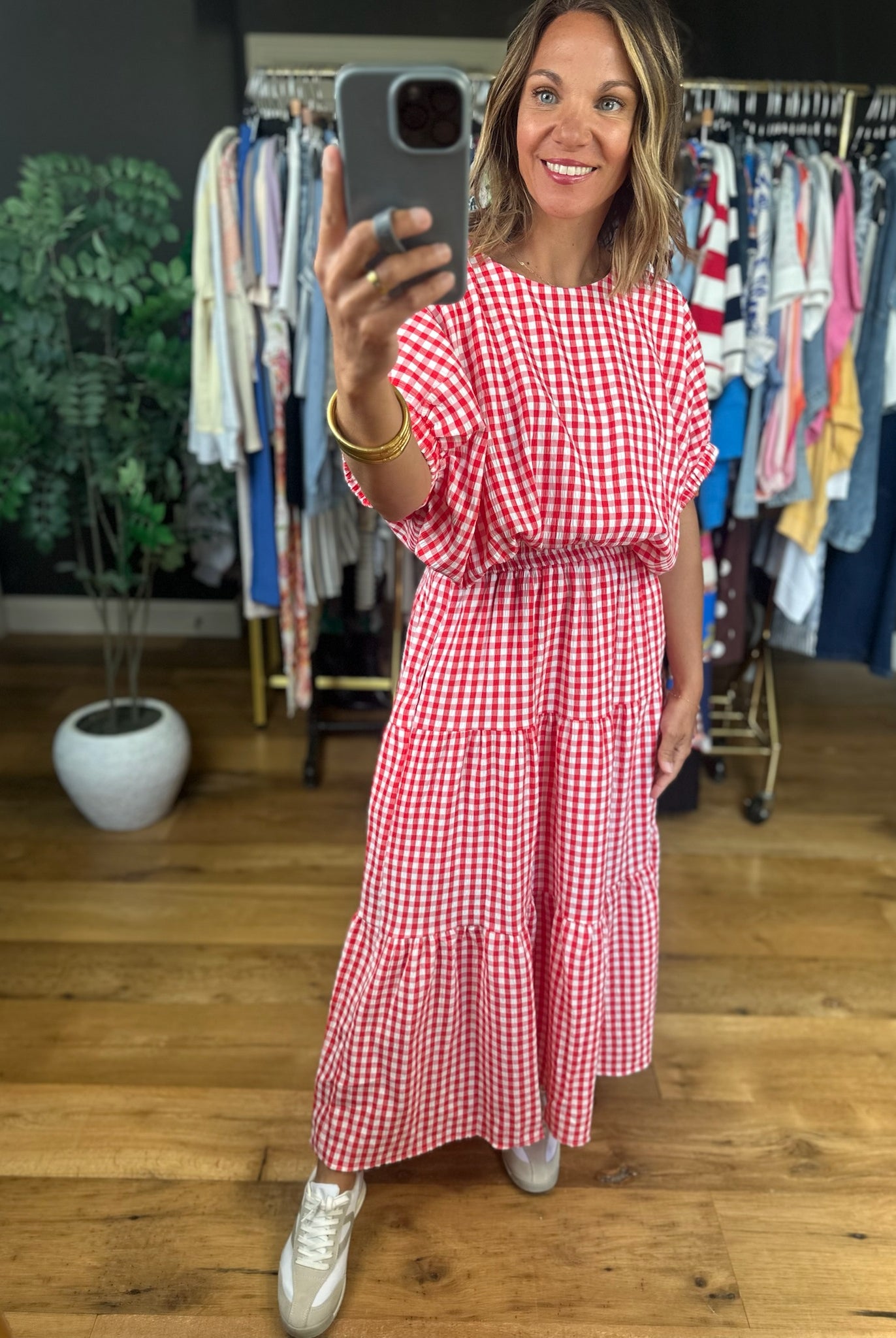 Weekend Stroll Gingham Bubble-Hem Top-Skirts-Entro-Anna Kaytes Boutique, Women's Fashion Boutique in Grinnell, Iowa