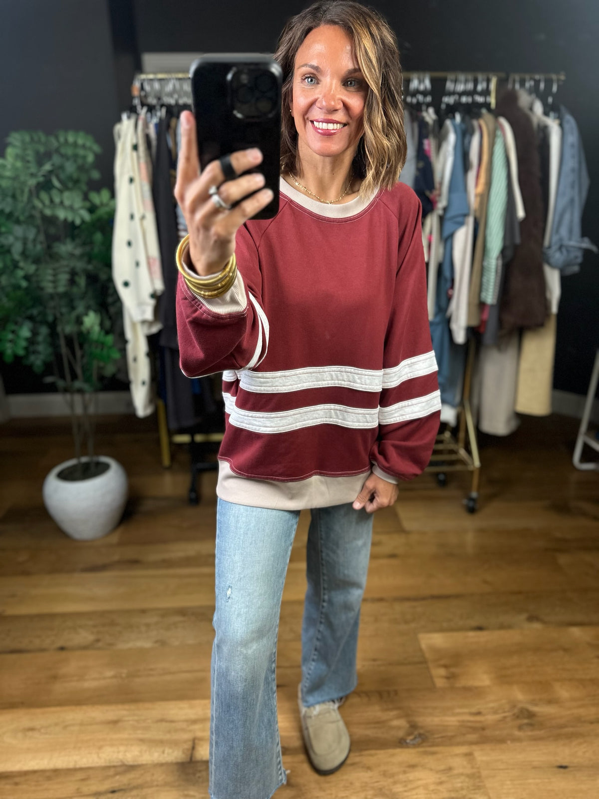 Sure Of This Striped Crew Sweatshirt-Sweaters-Easel-Anna Kaytes Boutique, Women's Fashion Boutique in Grinnell, Iowa