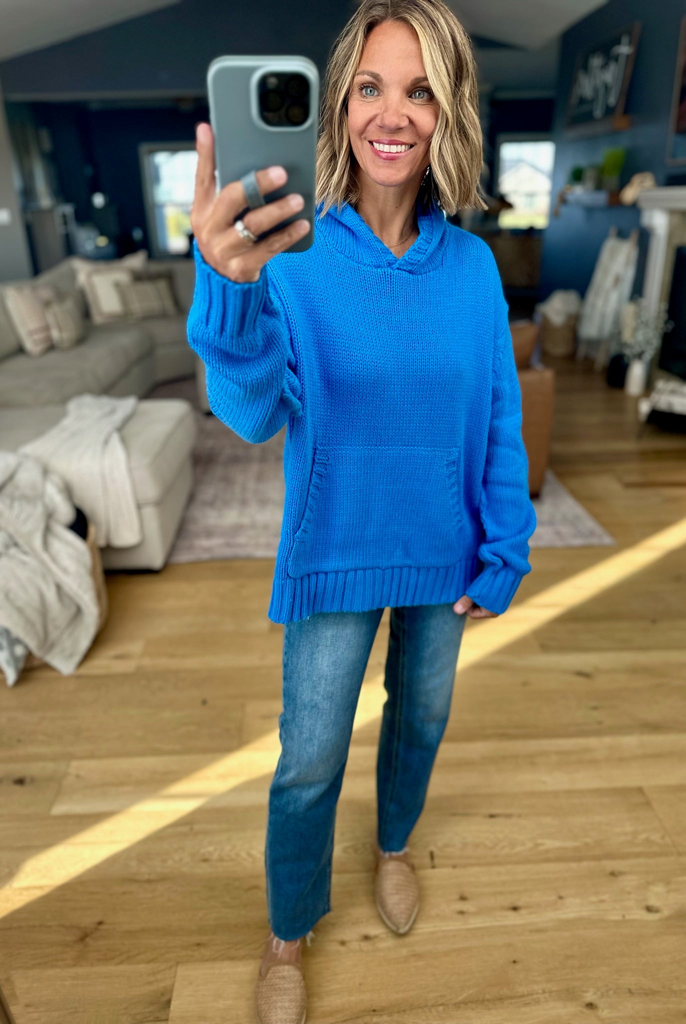Better In Blue Knit Hoodie-Sweaters-Wishlist-Anna Kaytes Boutique, Women's Fashion Boutique in Grinnell, Iowa