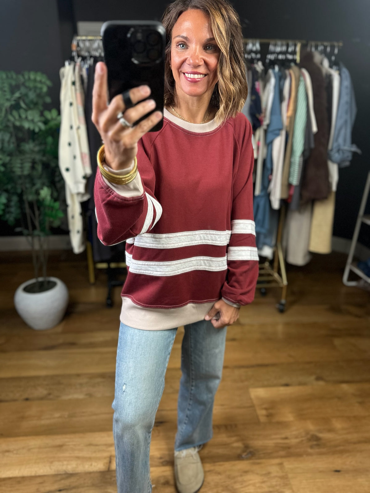 Sure Of This Striped Crew Sweatshirt-Sweaters-Easel-Anna Kaytes Boutique, Women's Fashion Boutique in Grinnell, Iowa