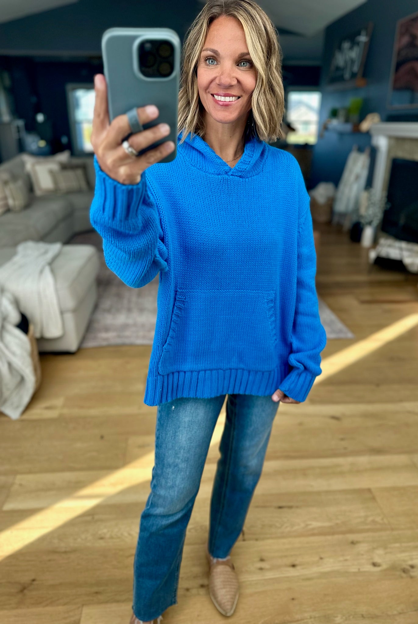 Better In Blue Knit Hoodie-Sweaters-Wishlist-Anna Kaytes Boutique, Women's Fashion Boutique in Grinnell, Iowa