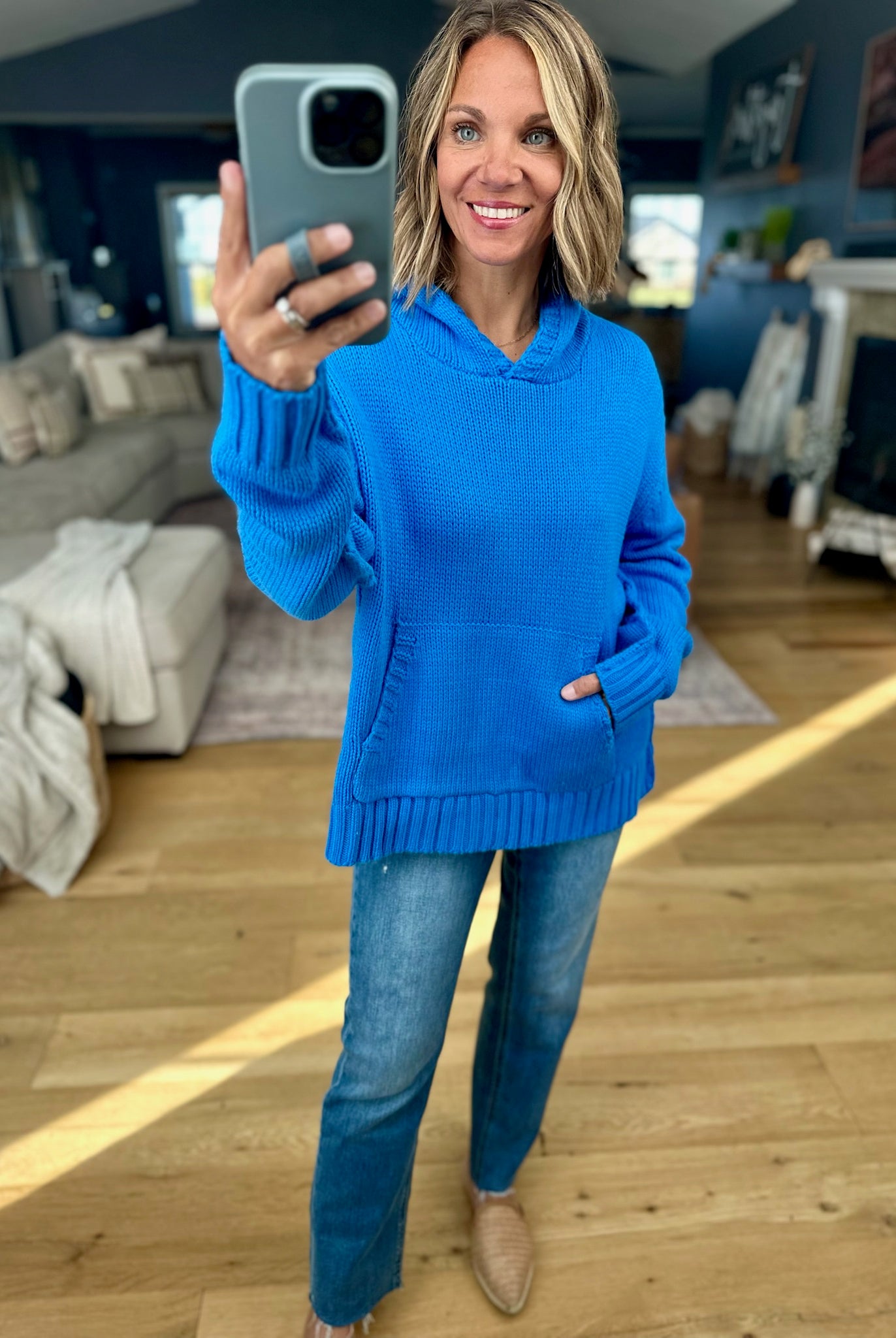 Better In Blue Knit Hoodie-Sweaters-Wishlist-Anna Kaytes Boutique, Women's Fashion Boutique in Grinnell, Iowa