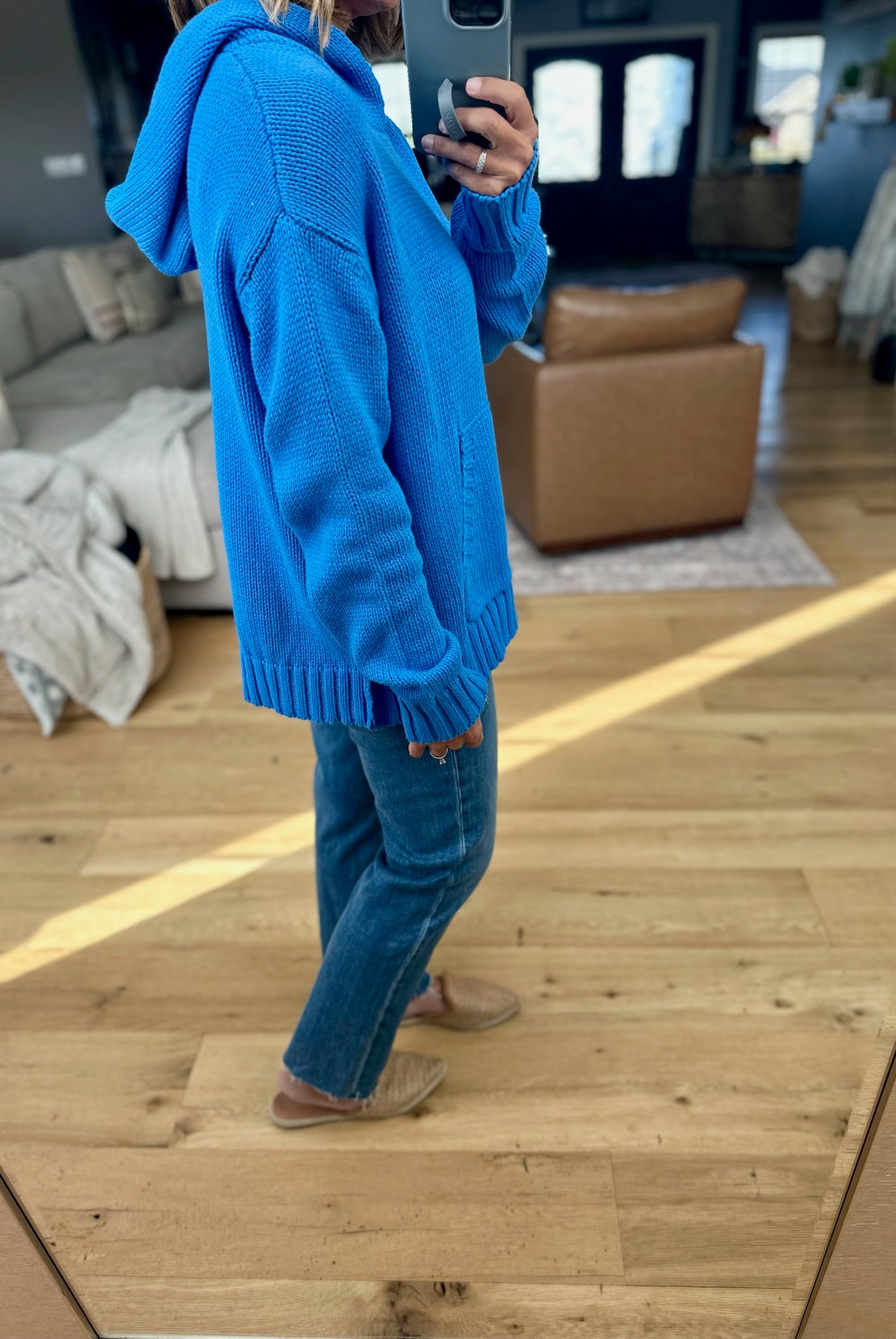 Better In Blue Knit Hoodie-Sweaters-Wishlist-Anna Kaytes Boutique, Women's Fashion Boutique in Grinnell, Iowa