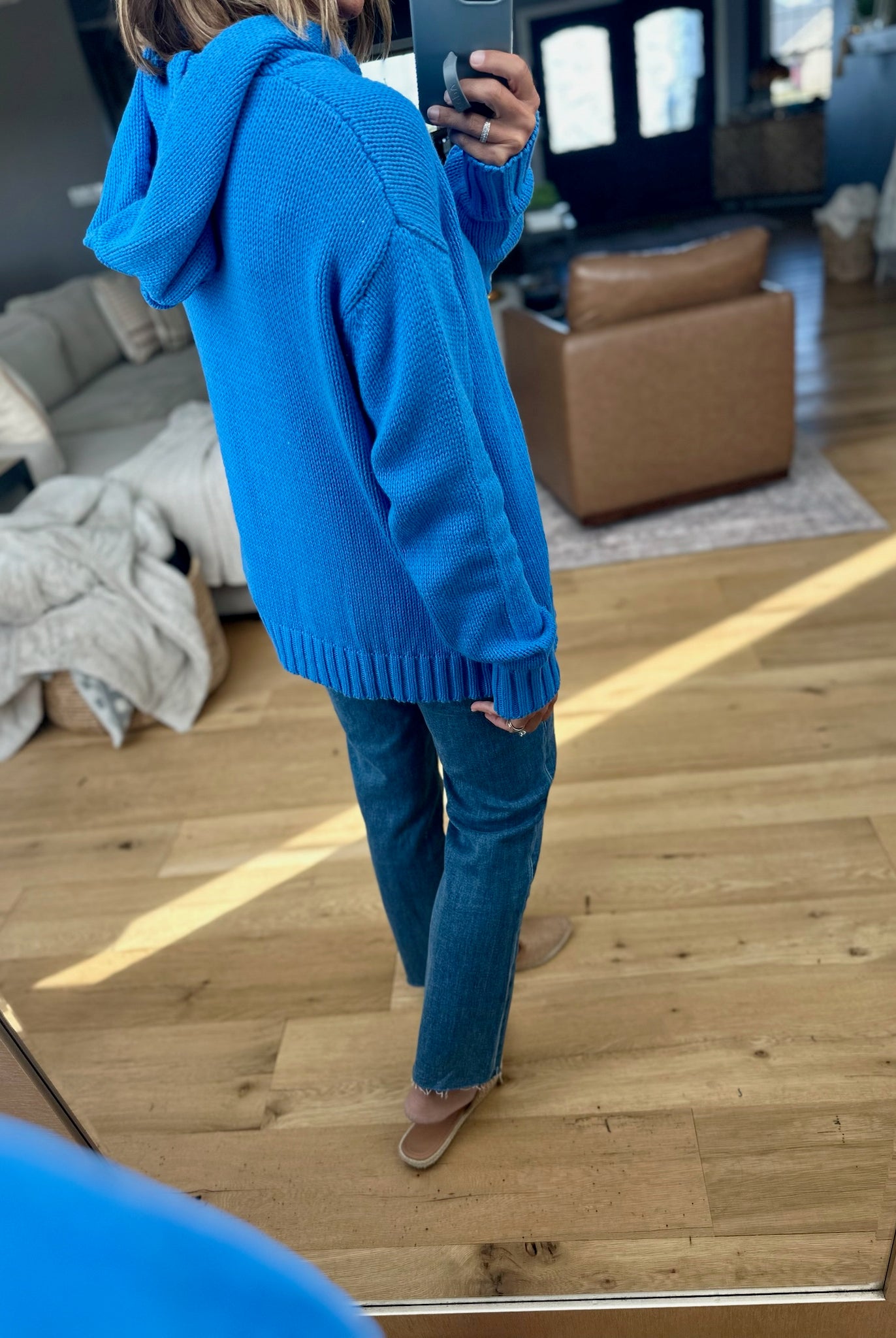 Better In Blue Knit Hoodie-Sweaters-Wishlist-Anna Kaytes Boutique, Women's Fashion Boutique in Grinnell, Iowa