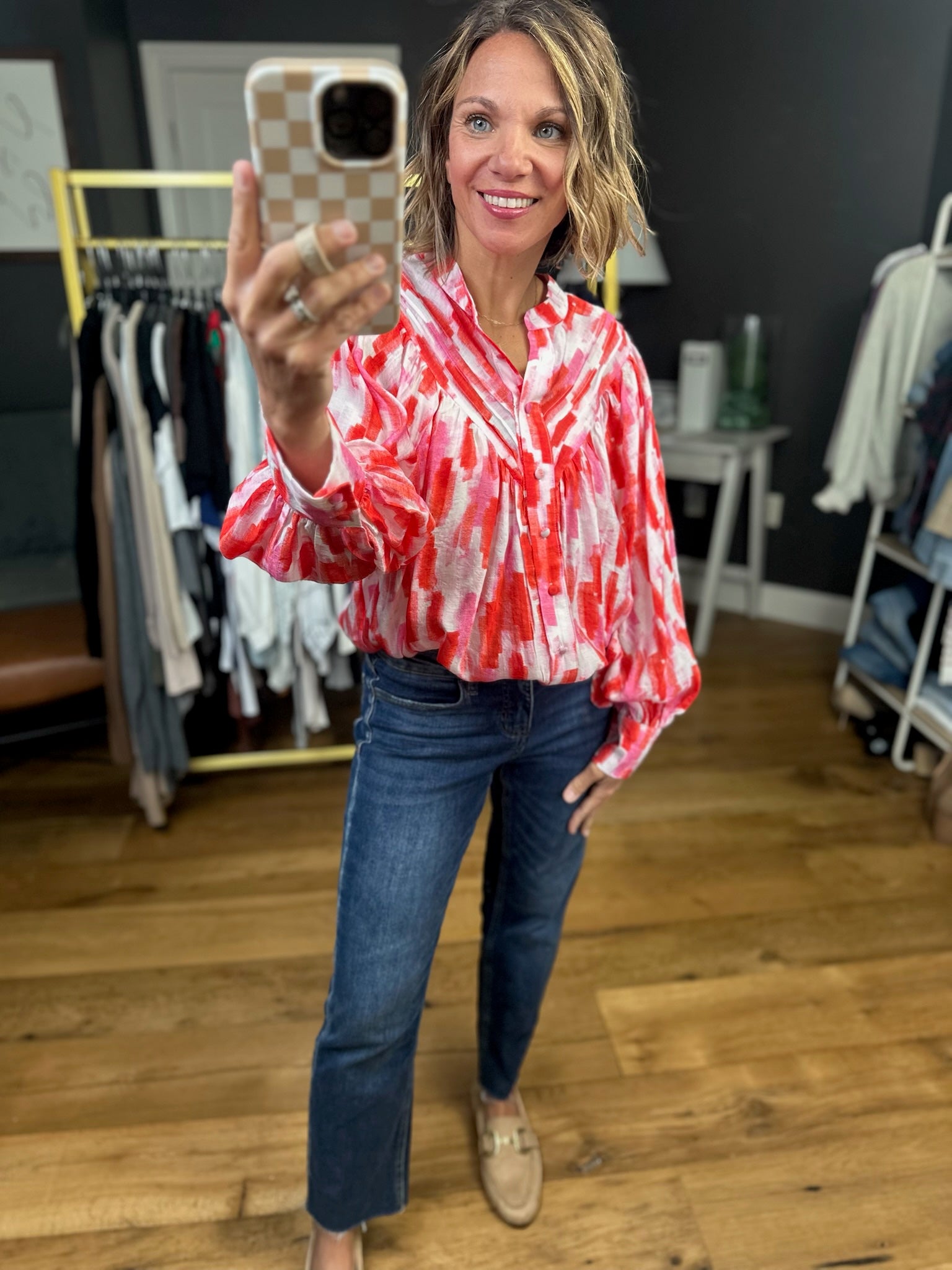 The Truth Is Patterned Top - Sunset Red-Eesome-Anna Kaytes Boutique, Women's Fashion Boutique in Grinnell, Iowa