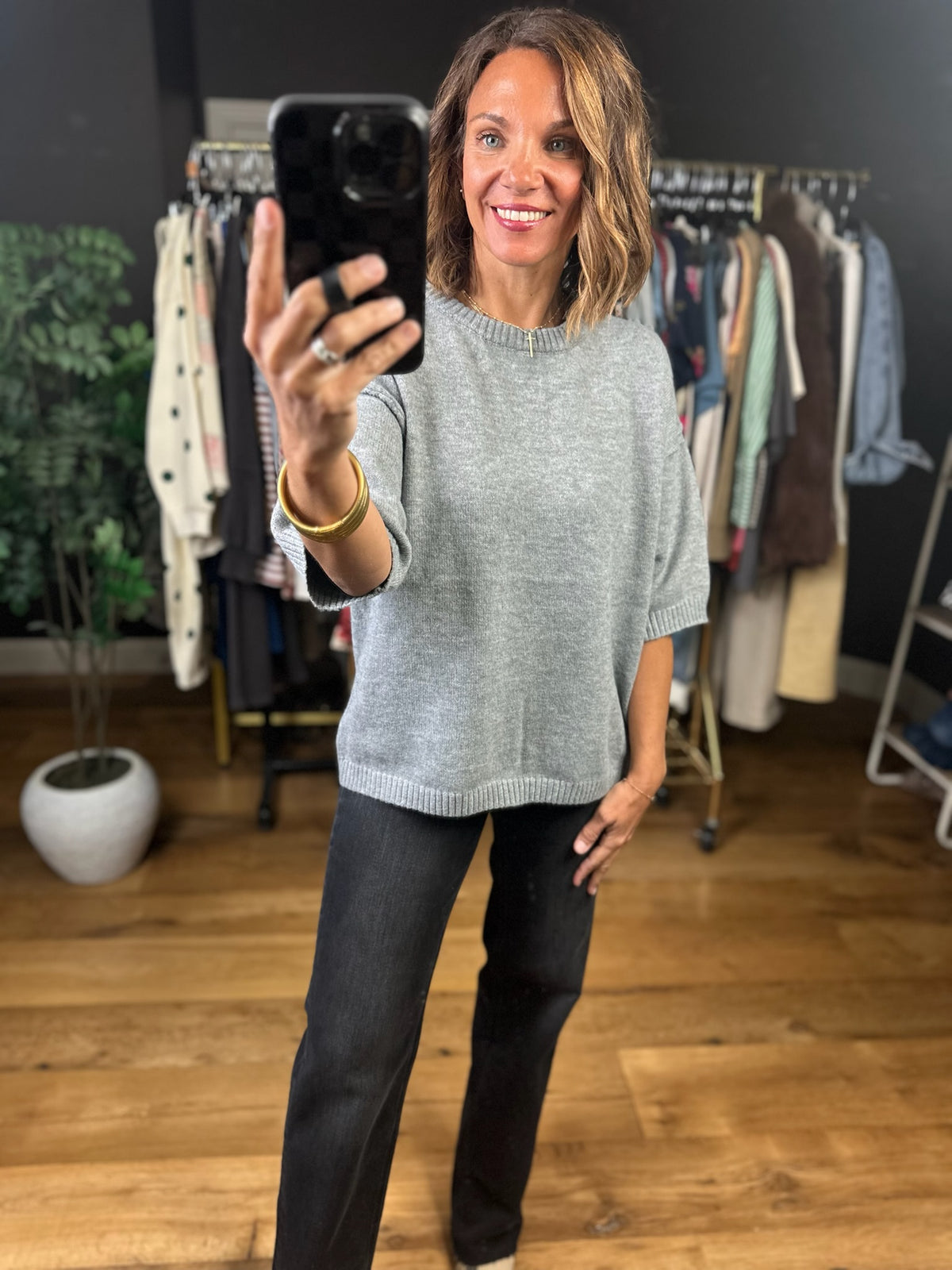 Downtown Beginnings Short Sleeve Knit Top-Sweaters-Staccato-Anna Kaytes Boutique, Women's Fashion Boutique in Grinnell, Iowa