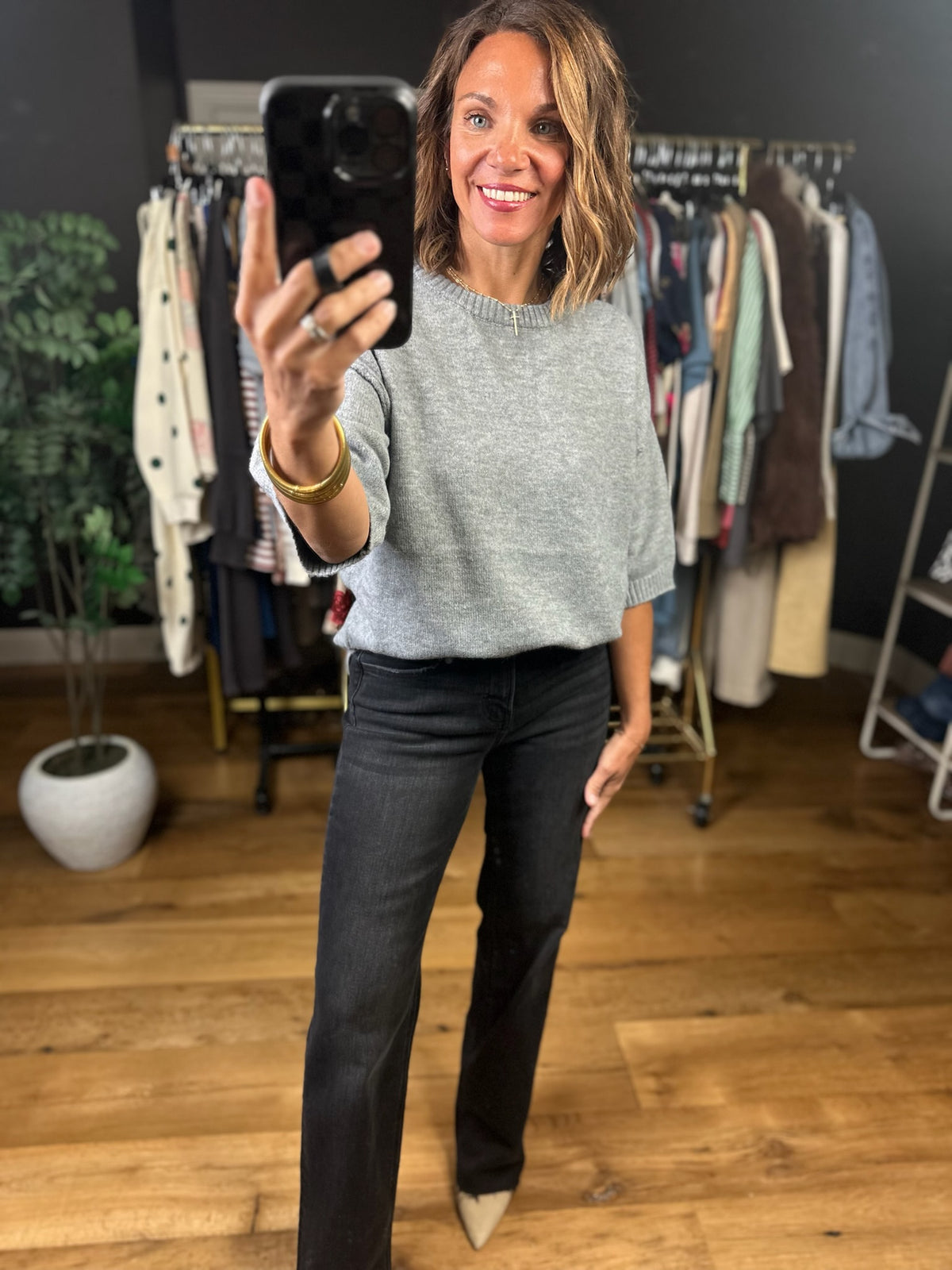 Downtown Beginnings Short Sleeve Knit Top-Sweaters-Staccato-Anna Kaytes Boutique, Women's Fashion Boutique in Grinnell, Iowa