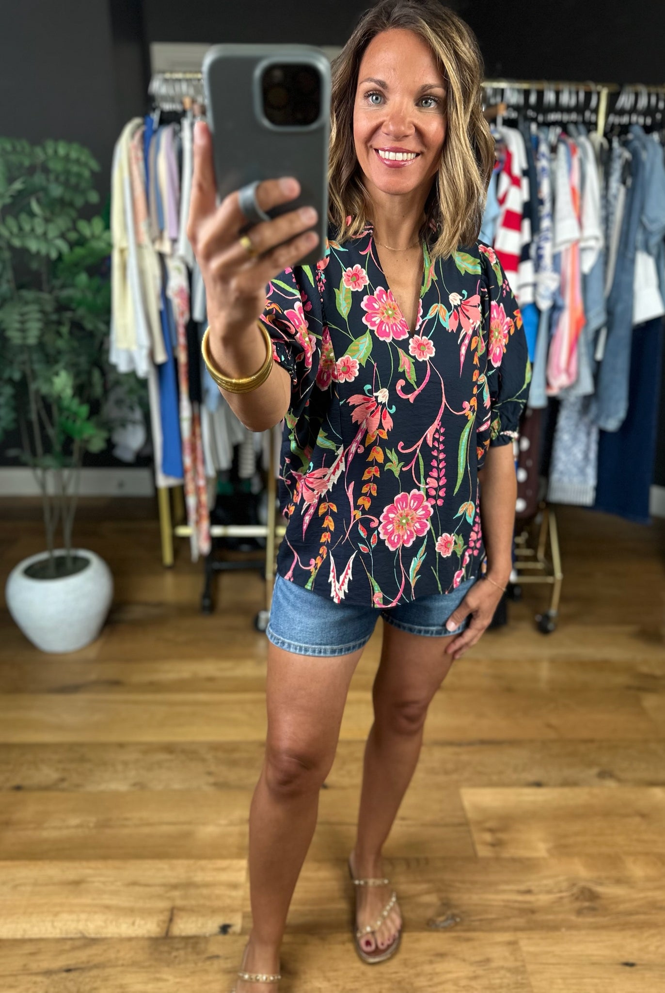 Stepping Away Floral Top-Short Sleeves-THML-Anna Kaytes Boutique, Women's Fashion Boutique in Grinnell, Iowa