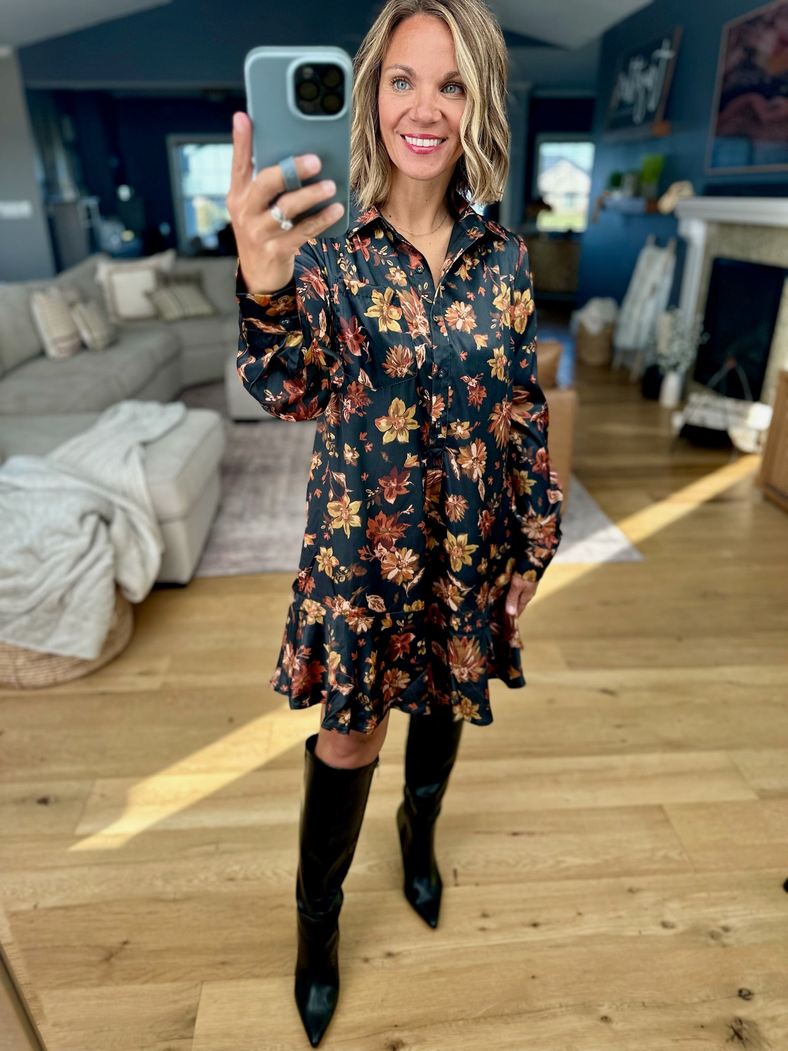 New Way Out Floral Drop-Waist Button-Down Dress-Doe & Rae-Anna Kaytes Boutique, Women's Fashion Boutique in Grinnell, Iowa