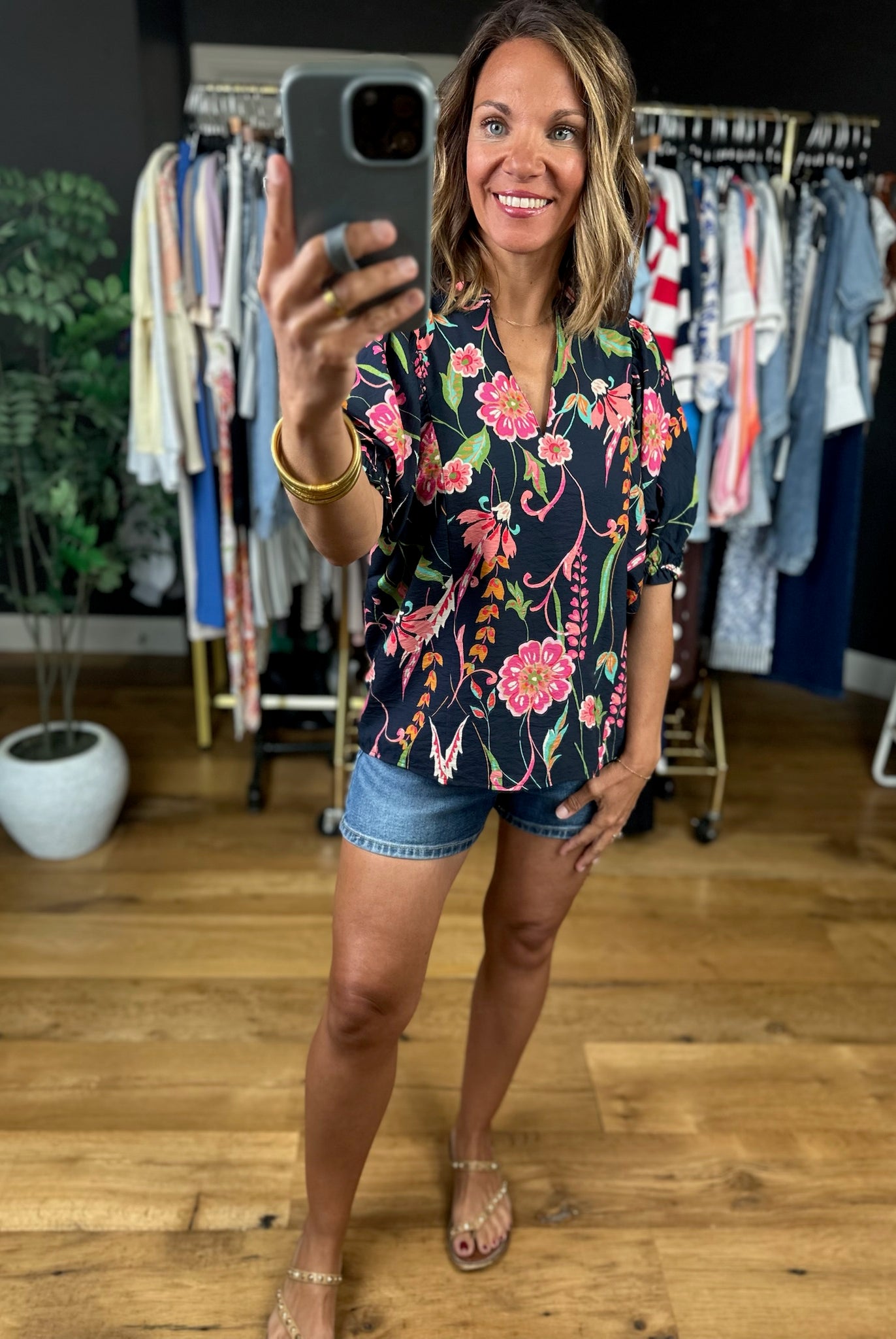 Stepping Away Floral Top-Short Sleeves-THML-Anna Kaytes Boutique, Women's Fashion Boutique in Grinnell, Iowa