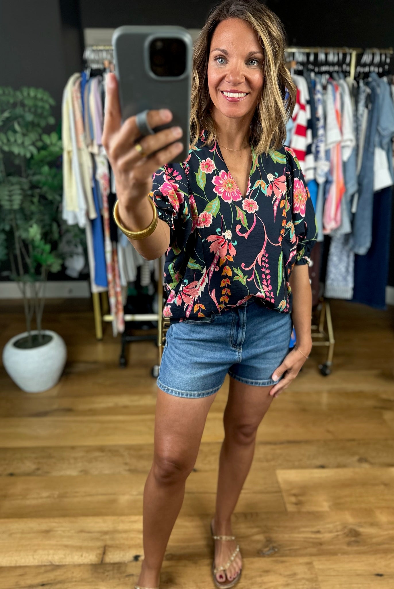 Stepping Away Floral Top-Short Sleeves-THML-Anna Kaytes Boutique, Women's Fashion Boutique in Grinnell, Iowa