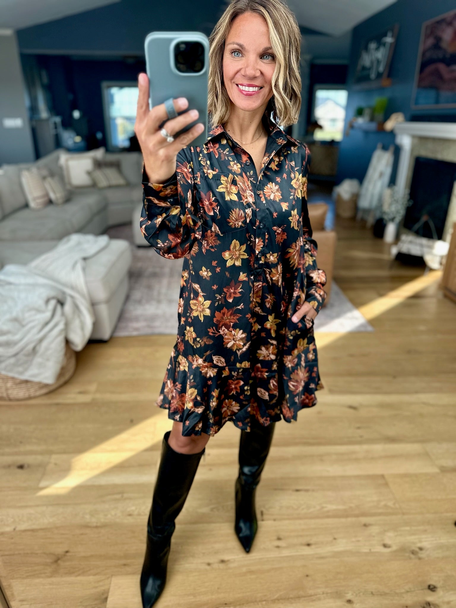 New Way Out Floral Drop-Waist Button-Down Dress-Doe & Rae-Anna Kaytes Boutique, Women's Fashion Boutique in Grinnell, Iowa