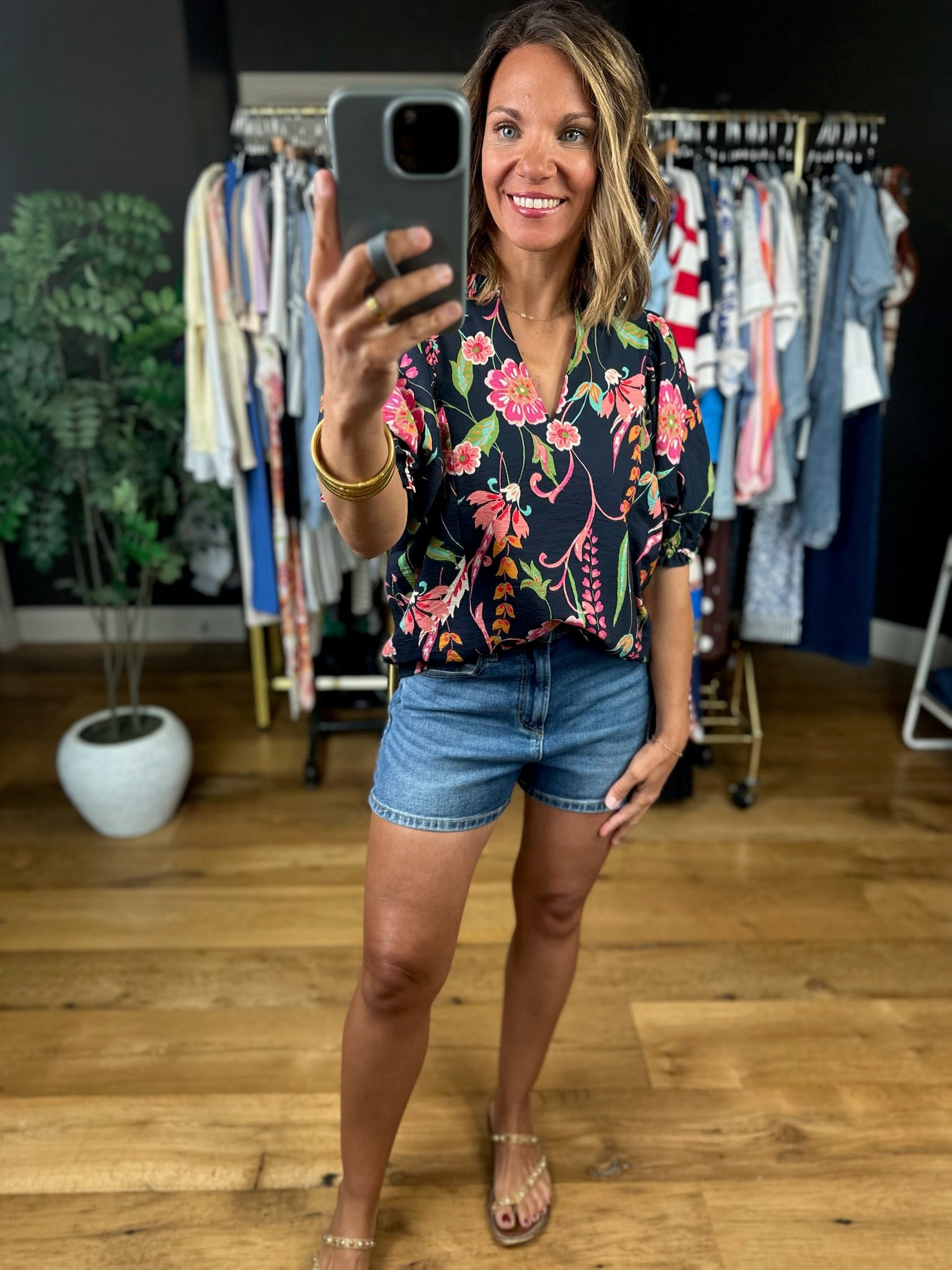 Stepping Away Floral Top-Short Sleeves-THML-Anna Kaytes Boutique, Women's Fashion Boutique in Grinnell, Iowa