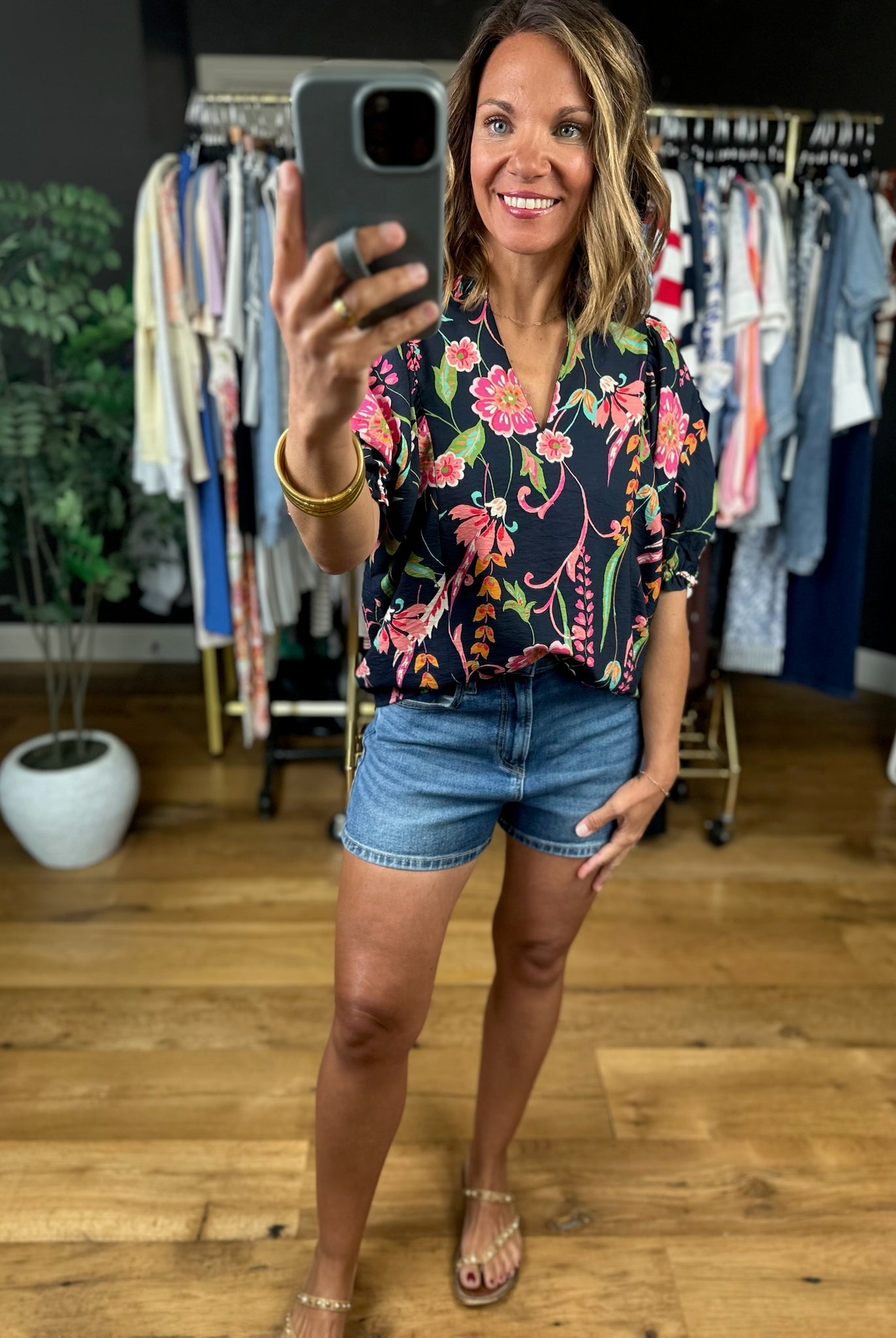 Stepping Away Floral Top-Short Sleeves-THML-Anna Kaytes Boutique, Women's Fashion Boutique in Grinnell, Iowa
