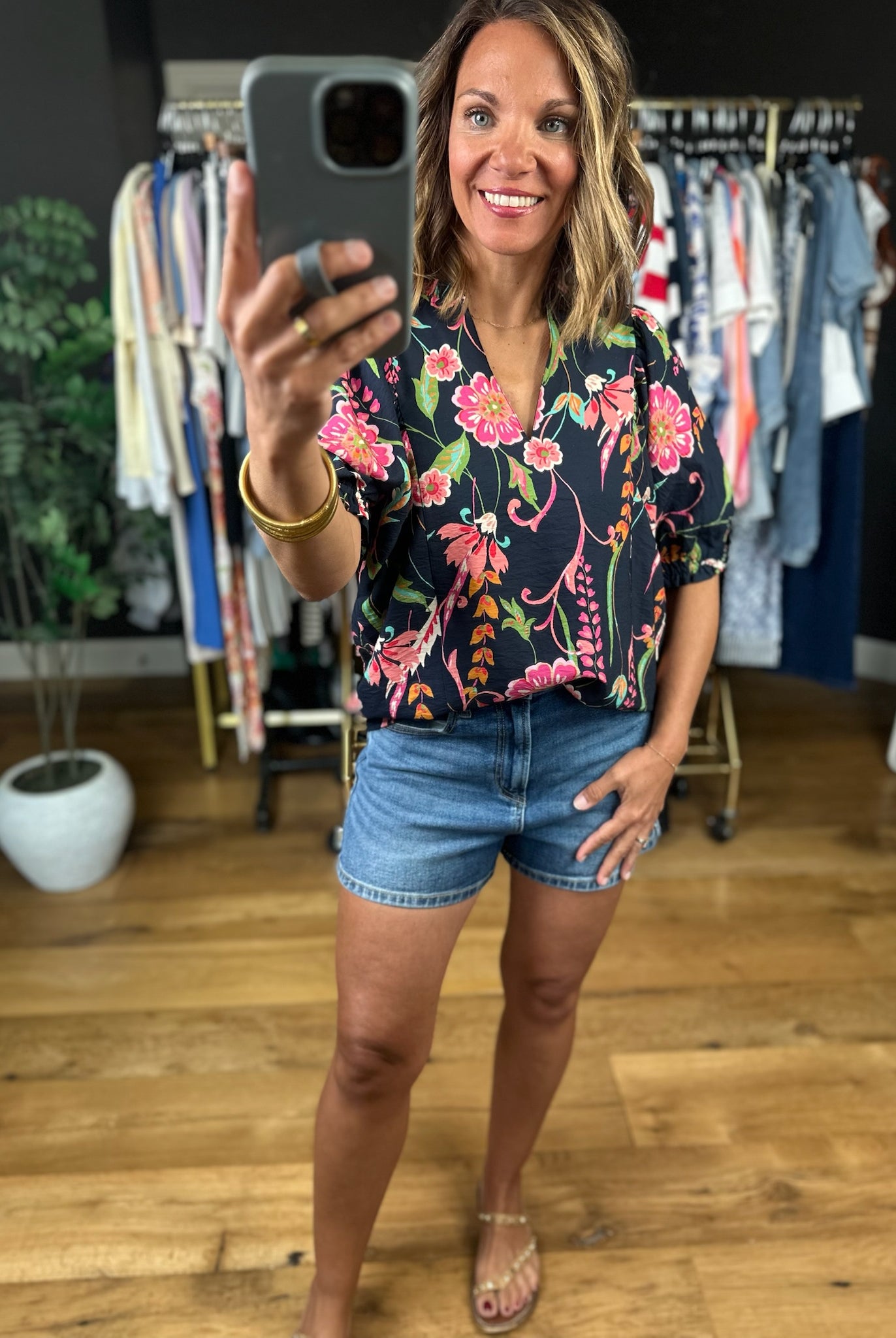 Stepping Away Floral Top-Short Sleeves-THML-Anna Kaytes Boutique, Women's Fashion Boutique in Grinnell, Iowa