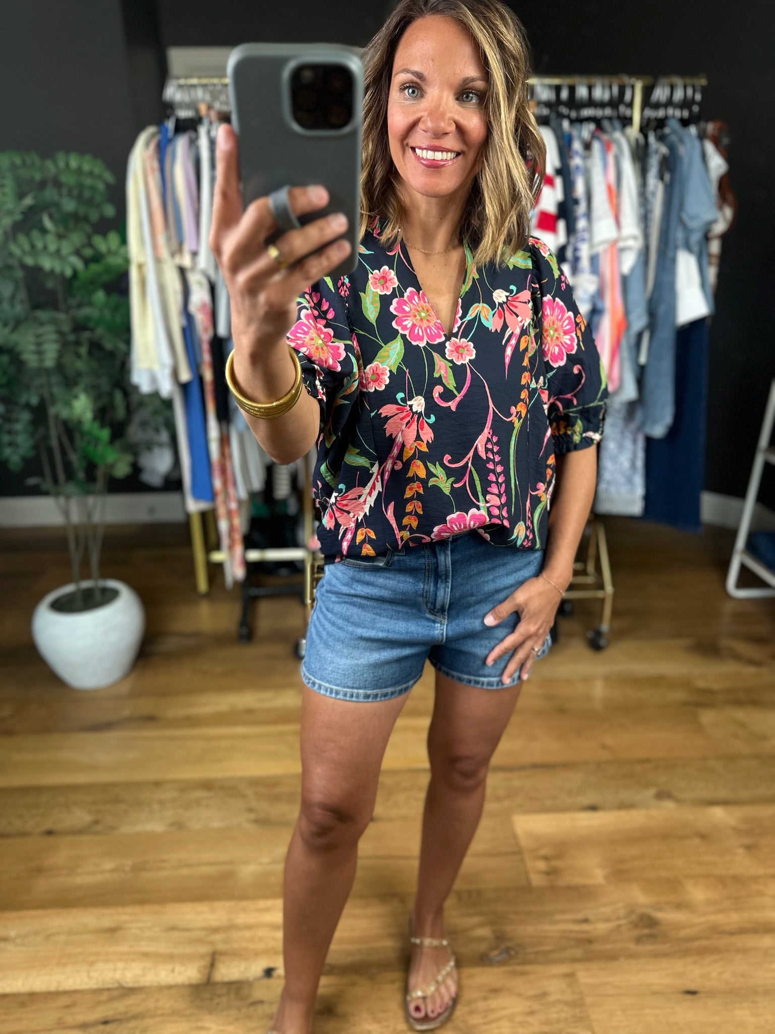 Stepping Away Floral Top-Short Sleeves-THML-Anna Kaytes Boutique, Women's Fashion Boutique in Grinnell, Iowa