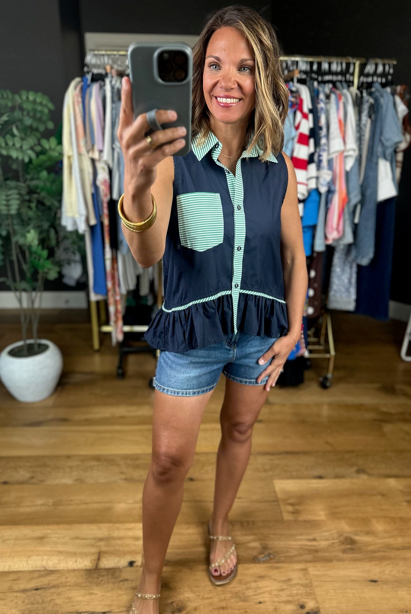 Reach For You Peplum Button-Down Top-Sleeveless-Entro-Anna Kaytes Boutique, Women's Fashion Boutique in Grinnell, Iowa