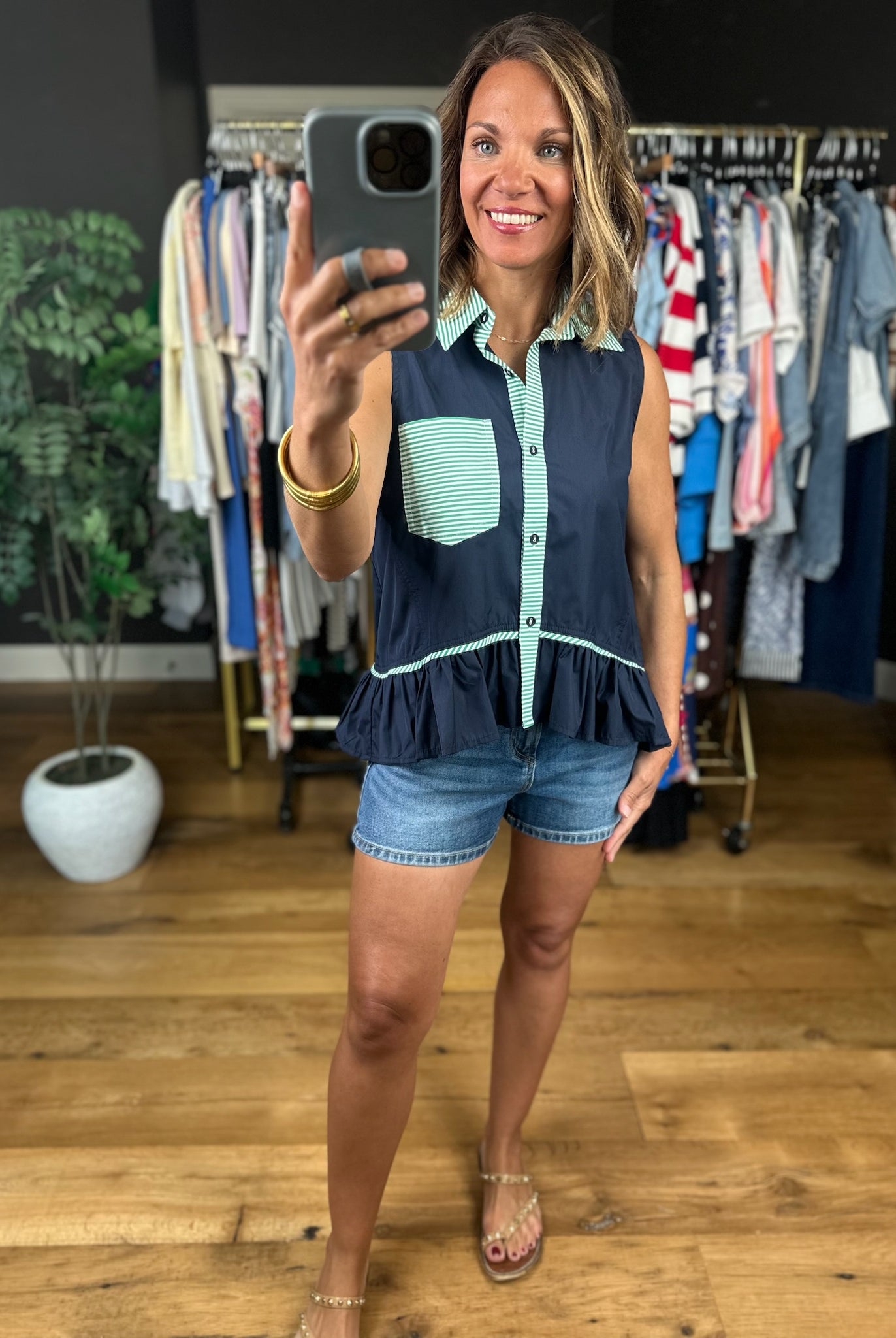 Reach For You Peplum Button-Down Top-Sleeveless-Entro-Anna Kaytes Boutique, Women's Fashion Boutique in Grinnell, Iowa