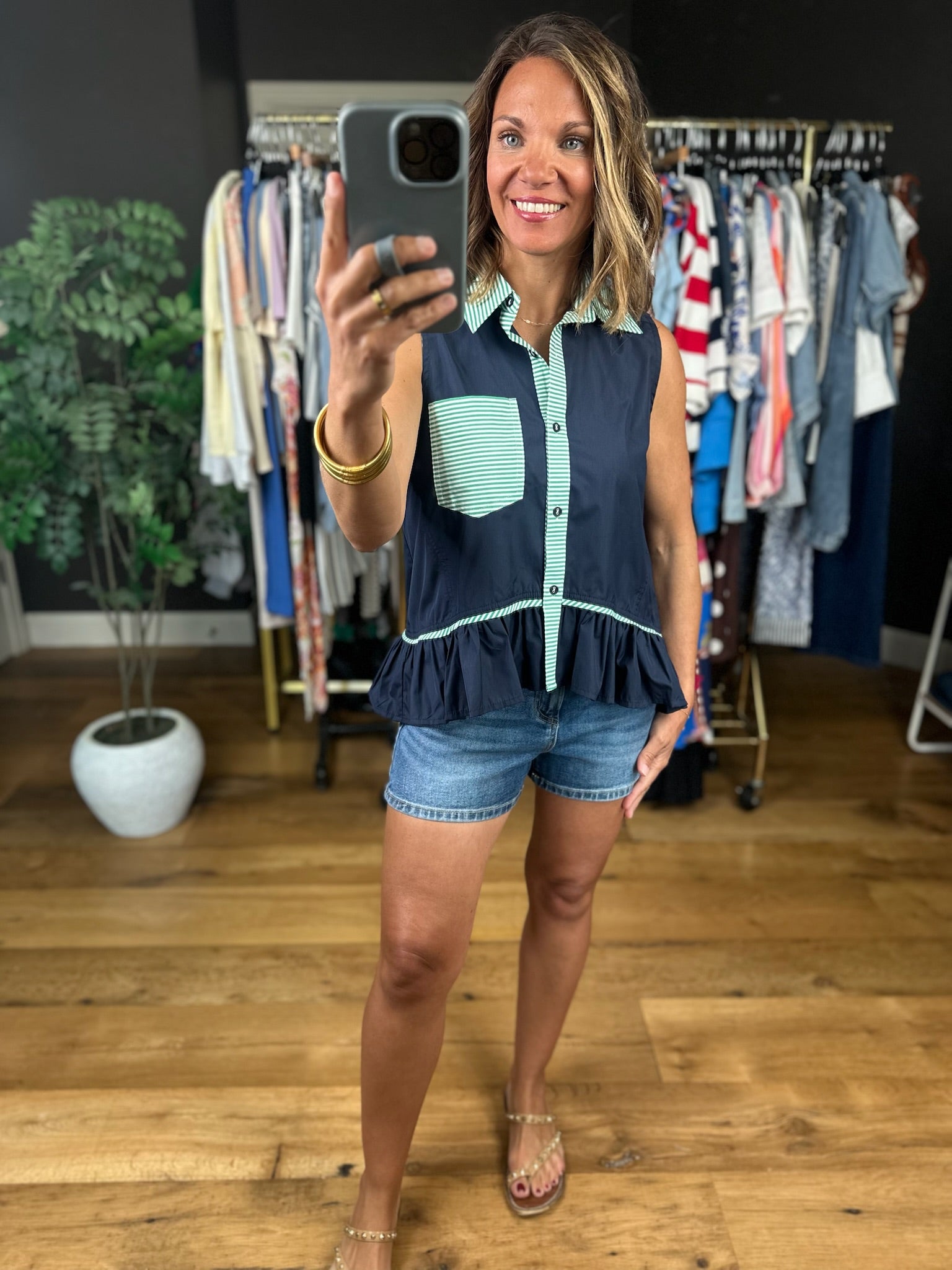Reach For You Peplum Button-Down Top-Sleeveless-Entro-Anna Kaytes Boutique, Women's Fashion Boutique in Grinnell, Iowa