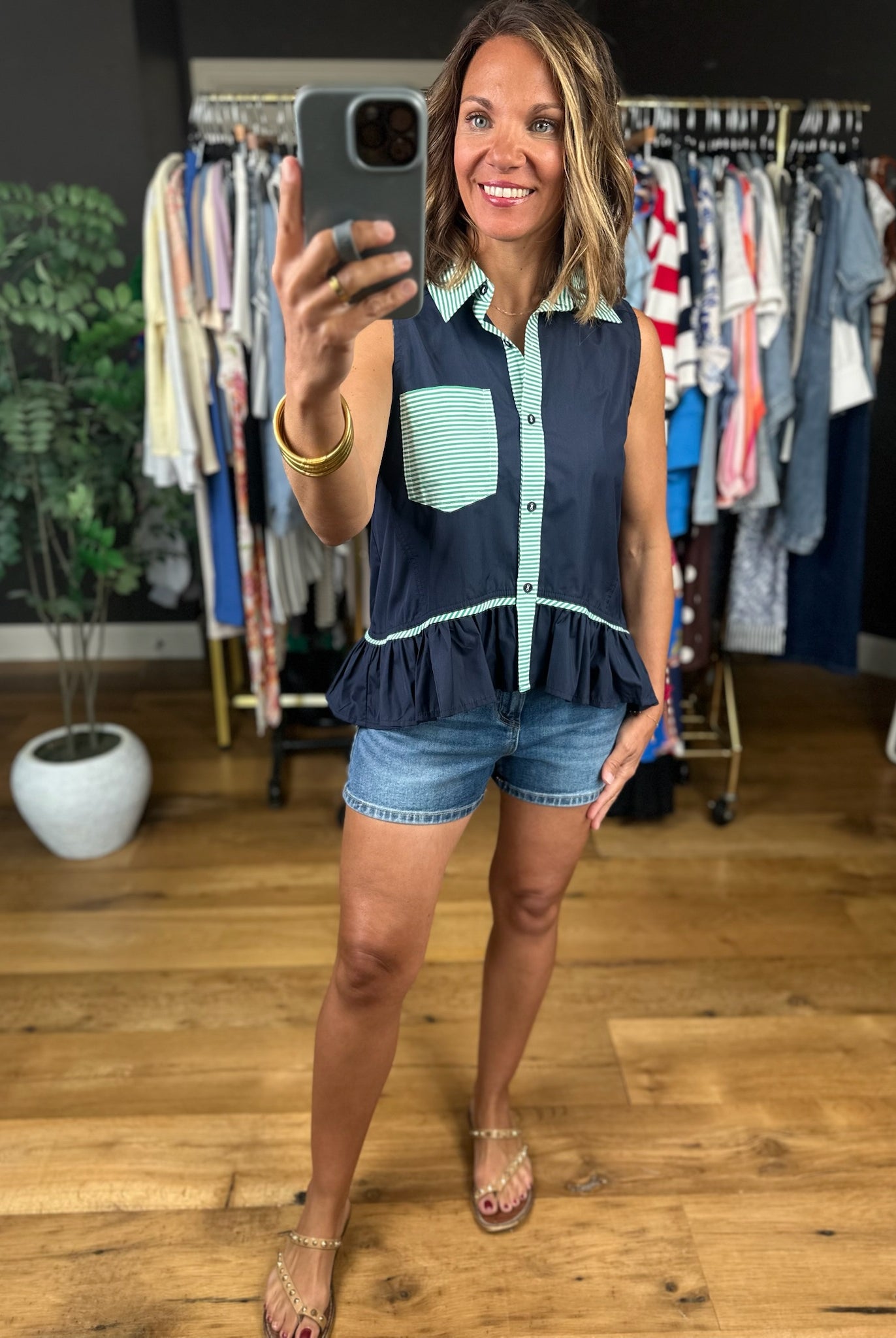Reach For You Peplum Button-Down Top-Sleeveless-Entro-Anna Kaytes Boutique, Women's Fashion Boutique in Grinnell, Iowa