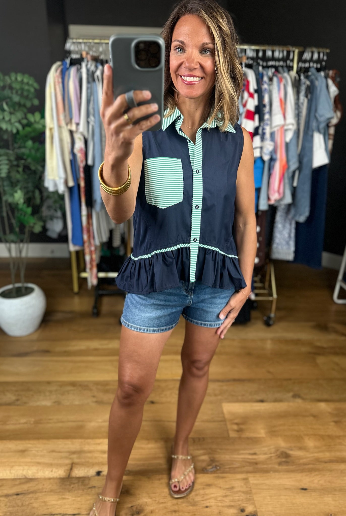Reach For You Peplum Button-Down Top-Sleeveless-Entro-Anna Kaytes Boutique, Women's Fashion Boutique in Grinnell, Iowa