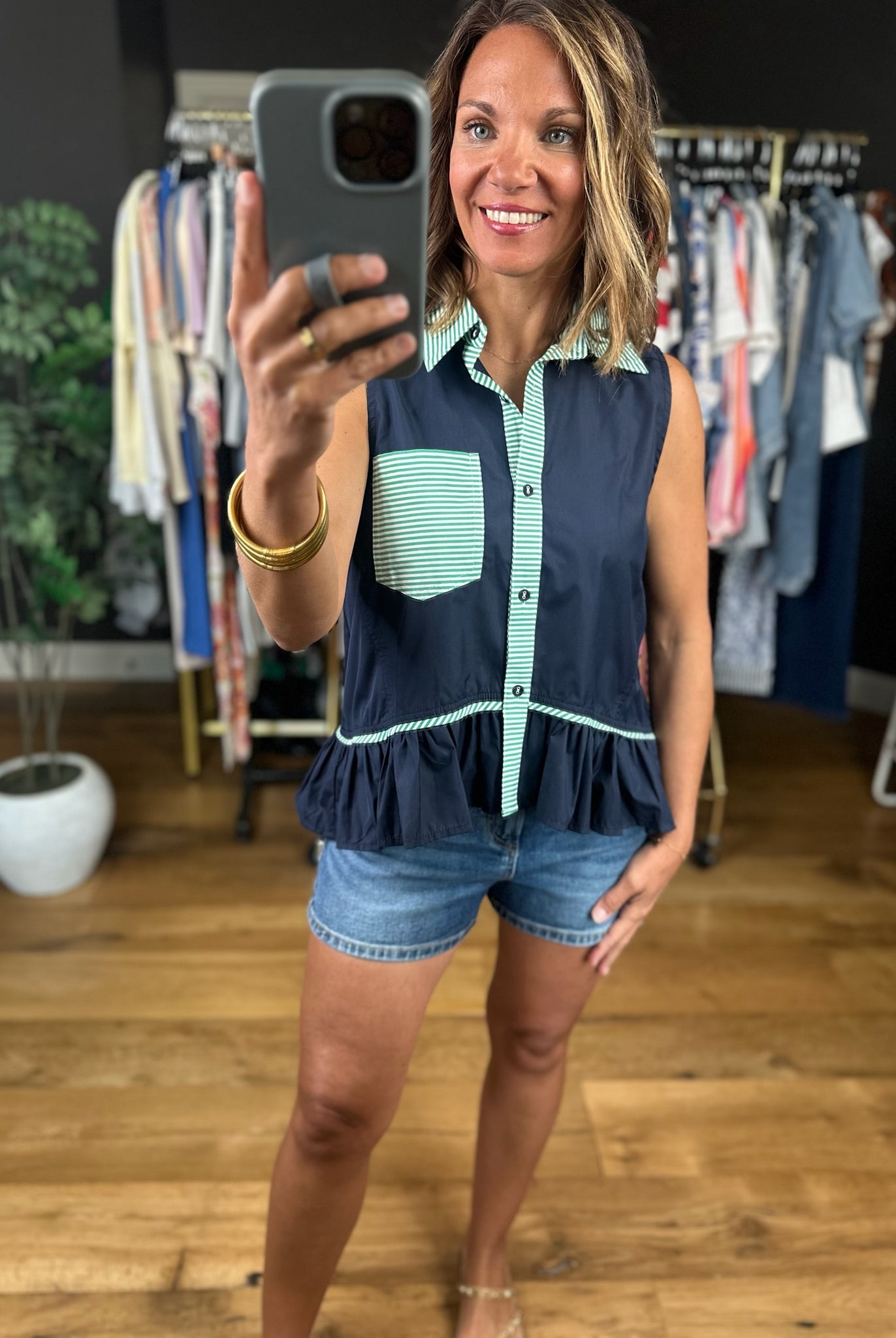 Reach For You Peplum Button-Down Top-Sleeveless-Entro-Anna Kaytes Boutique, Women's Fashion Boutique in Grinnell, Iowa