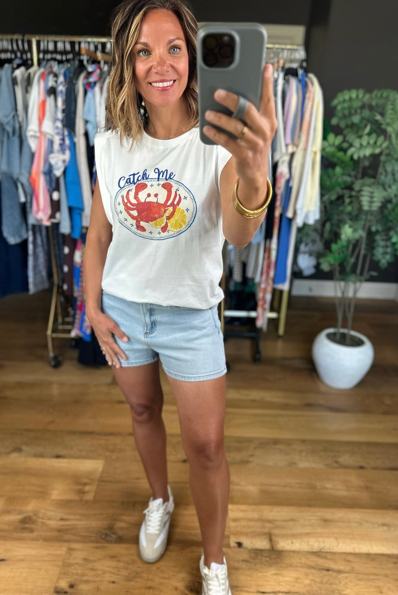 Catch Me Graphic Muscle Tank-Sleeveless-Skies Are Blue-Anna Kaytes Boutique, Women's Fashion Boutique in Grinnell, Iowa