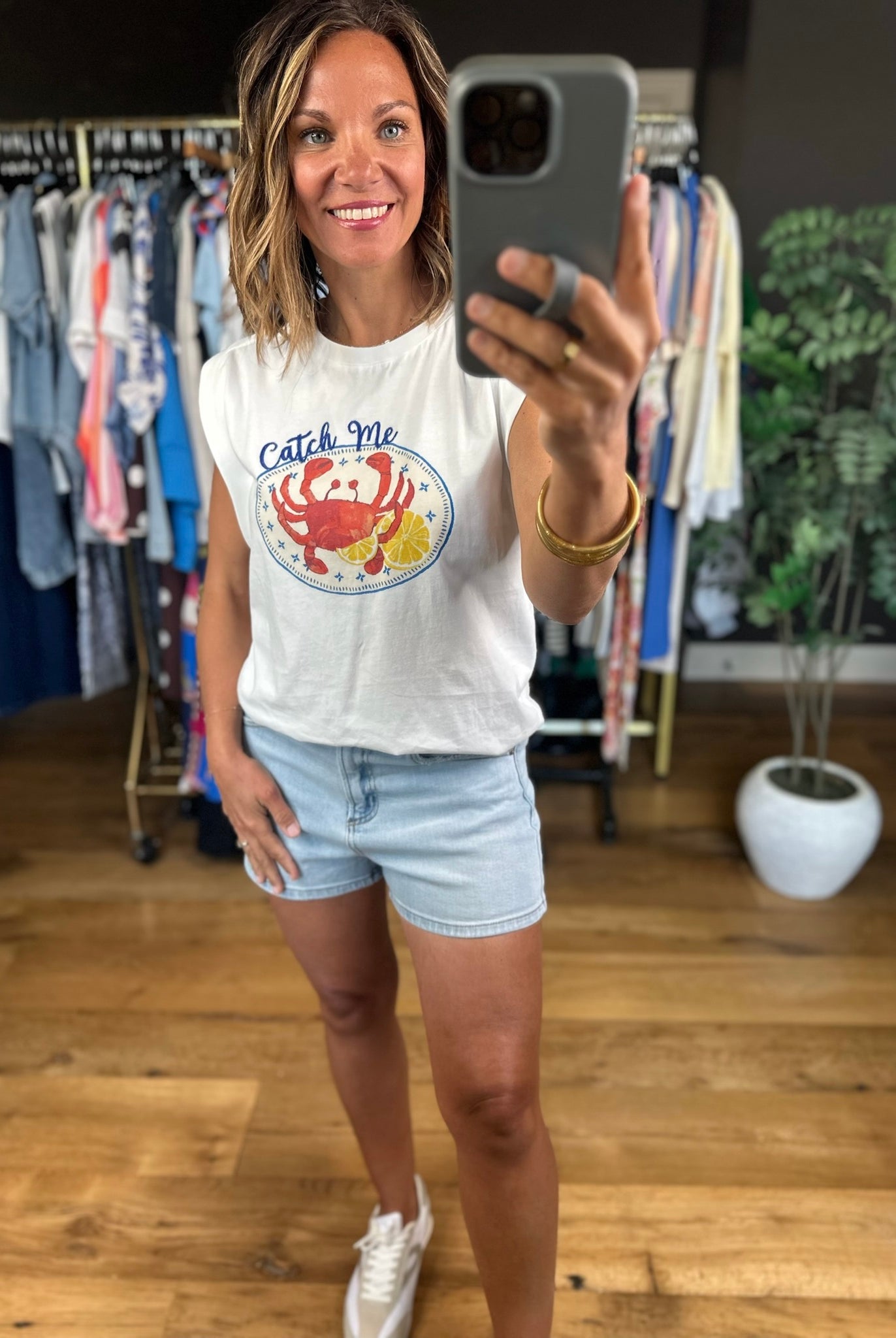 Catch Me Graphic Muscle Tank-Sleeveless-Skies Are Blue-Anna Kaytes Boutique, Women's Fashion Boutique in Grinnell, Iowa