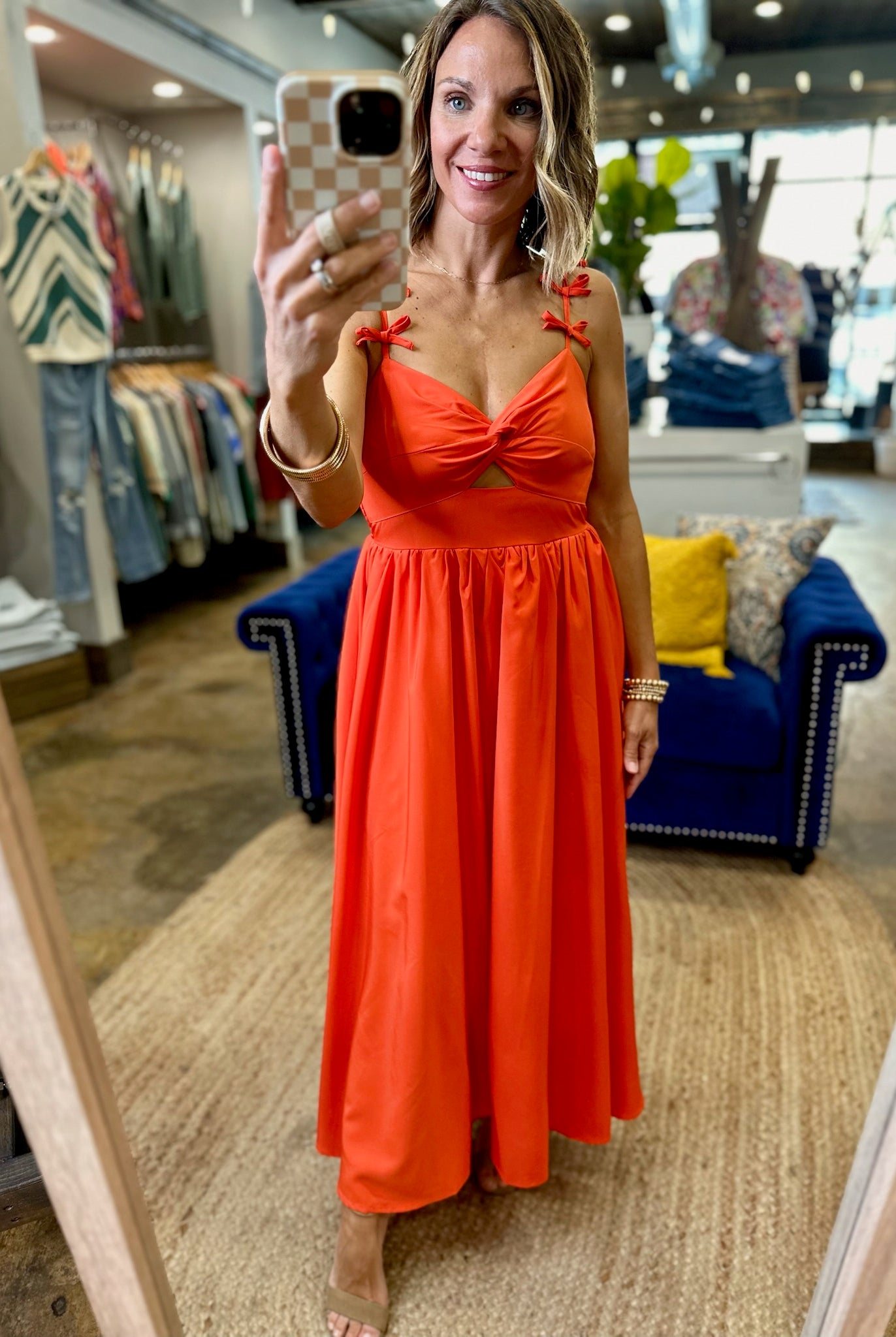 Sunkiss Summer Bow-Detail Dress - Orange Red-Entro-Anna Kaytes Boutique, Women's Fashion Boutique in Grinnell, Iowa