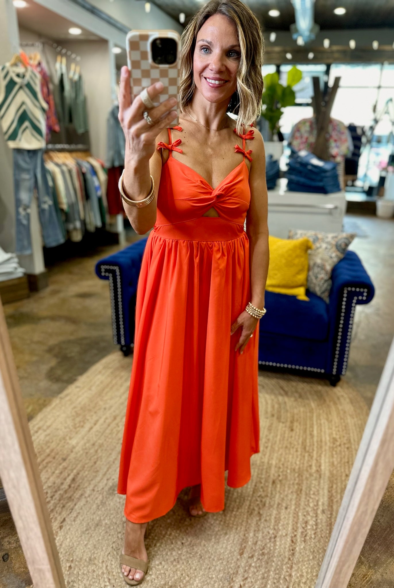 Sunkiss Summer Bow-Detail Dress - Orange Red-Entro-Anna Kaytes Boutique, Women's Fashion Boutique in Grinnell, Iowa