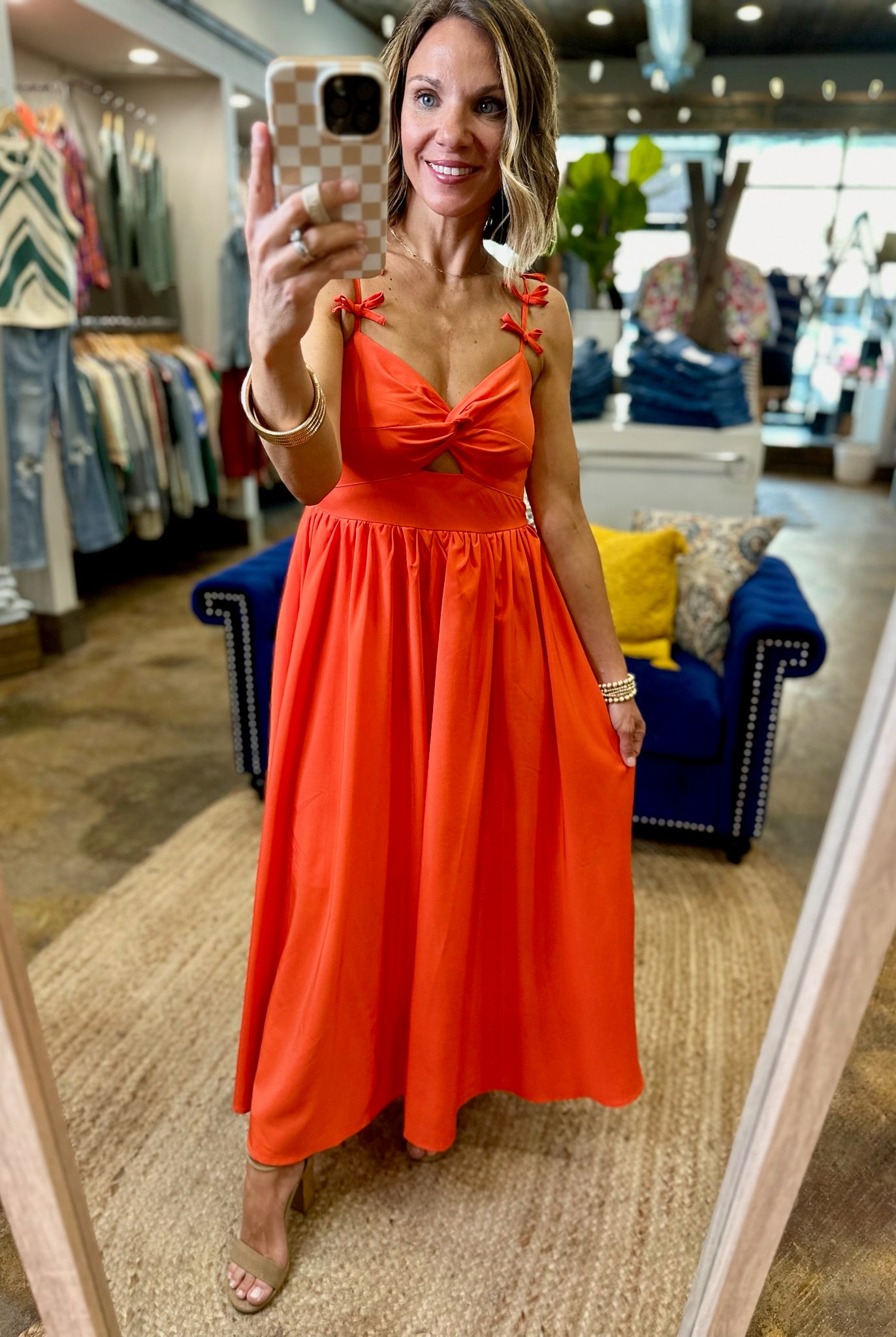 Sunkiss Summer Bow-Detail Dress - Orange Red-Entro-Anna Kaytes Boutique, Women's Fashion Boutique in Grinnell, Iowa