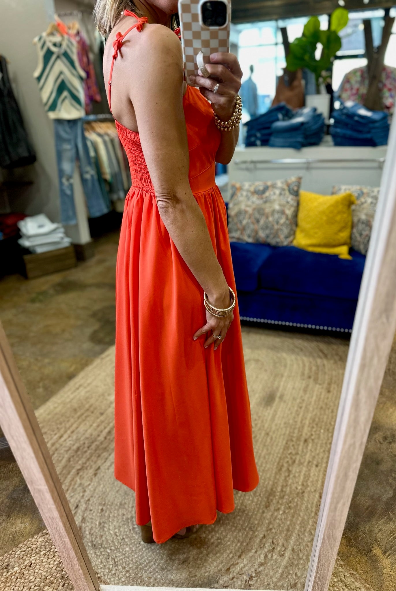 Sunkiss Summer Bow-Detail Dress - Orange Red-Entro-Anna Kaytes Boutique, Women's Fashion Boutique in Grinnell, Iowa