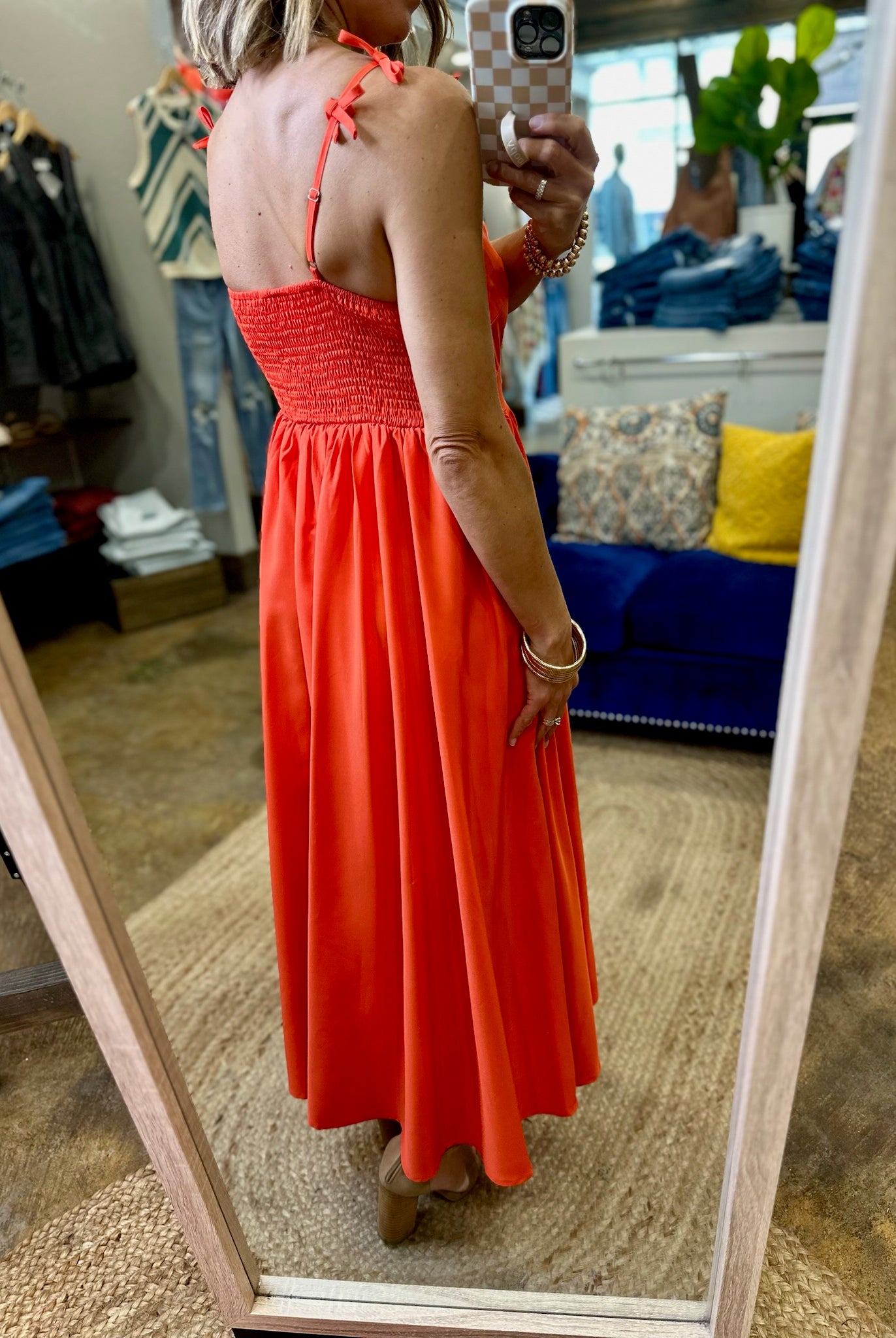 Sunkiss Summer Bow-Detail Dress - Orange Red-Entro-Anna Kaytes Boutique, Women's Fashion Boutique in Grinnell, Iowa