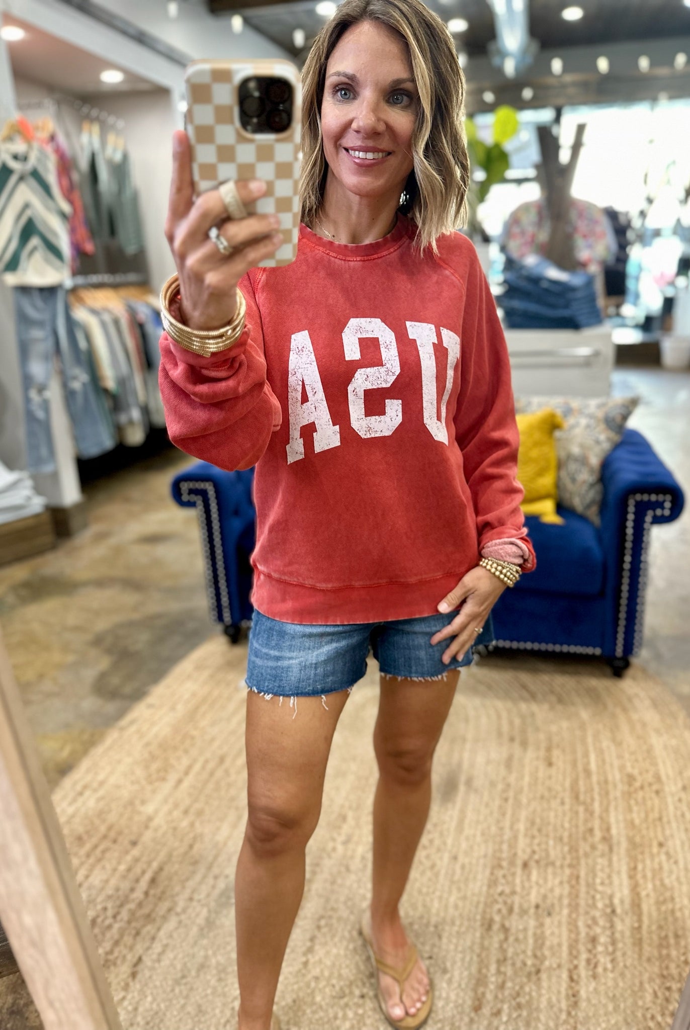 USA Vintage Wash Crewneck Sweatshirt - Red-Thread & Supply-Anna Kaytes Boutique, Women's Fashion Boutique in Grinnell, Iowa