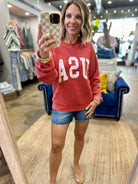 USA Vintage Wash Crewneck Sweatshirt - Red-Thread & Supply-Anna Kaytes Boutique, Women's Fashion Boutique in Grinnell, Iowa