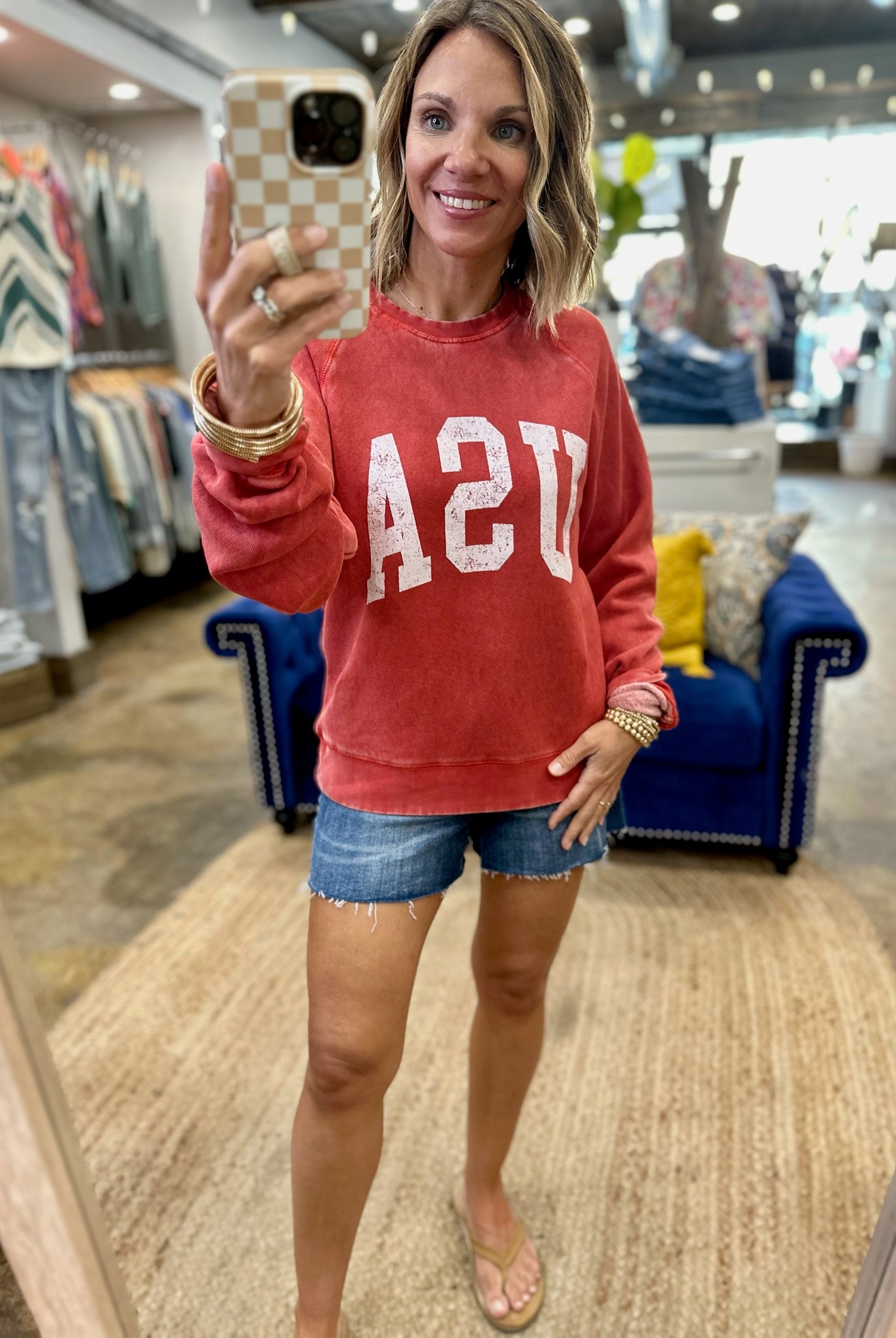 USA Vintage Wash Crewneck Sweatshirt - Red-Thread & Supply-Anna Kaytes Boutique, Women's Fashion Boutique in Grinnell, Iowa