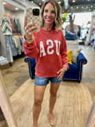 USA Vintage Wash Crewneck Sweatshirt - Red-Thread & Supply-Anna Kaytes Boutique, Women's Fashion Boutique in Grinnell, Iowa