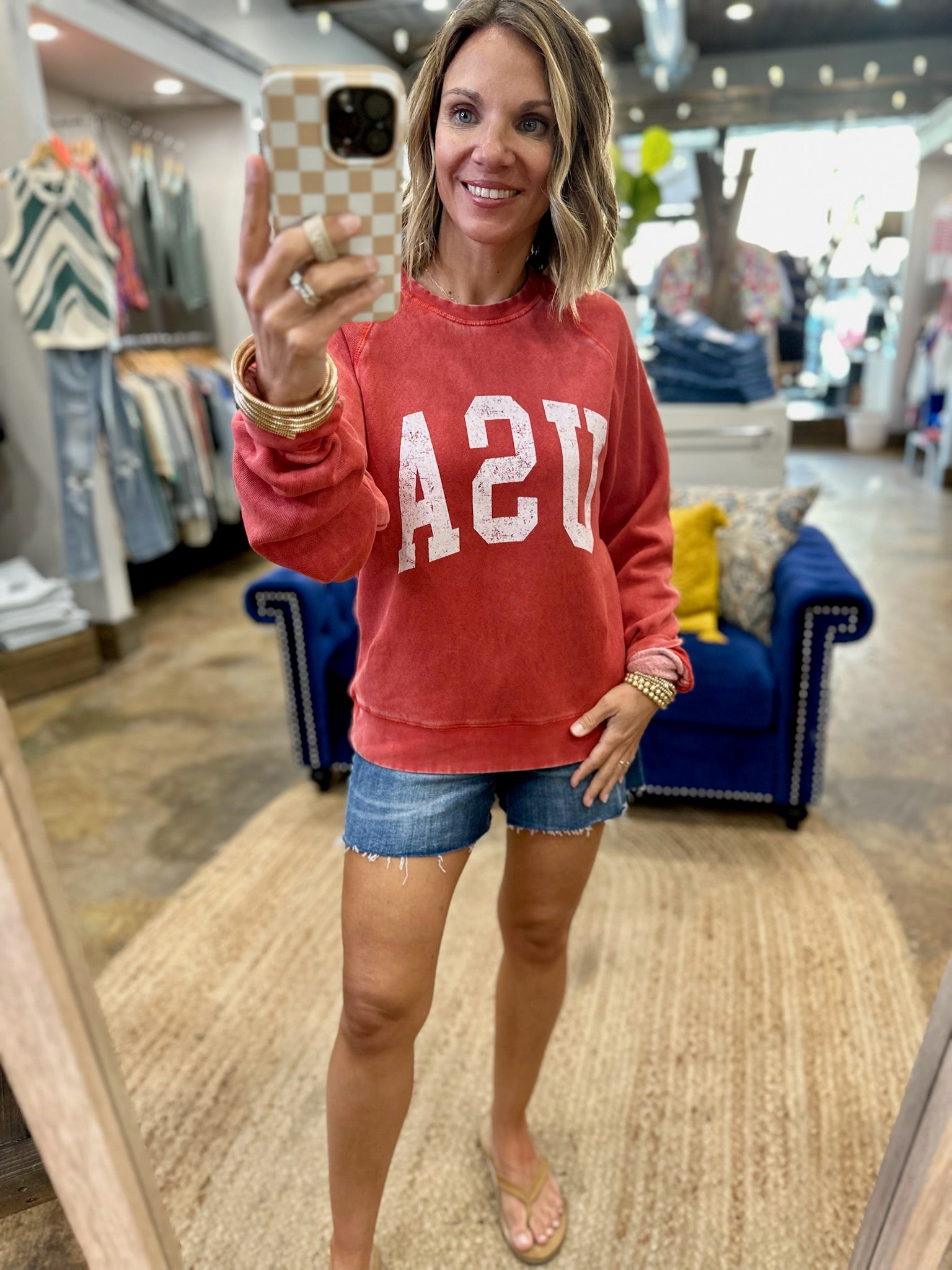 USA Vintage Wash Crewneck Sweatshirt - Red-Thread & Supply-Anna Kaytes Boutique, Women's Fashion Boutique in Grinnell, Iowa