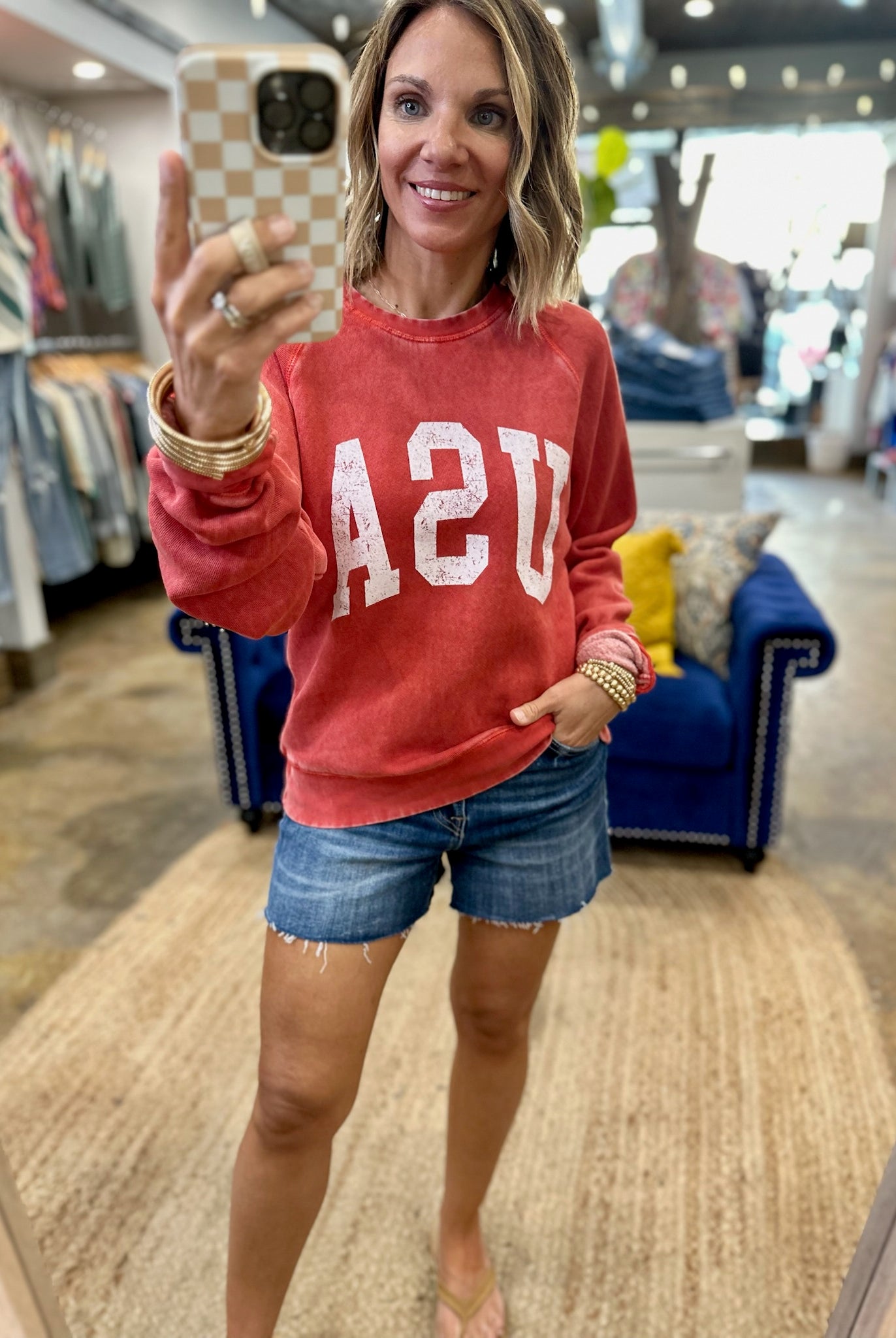 USA Vintage Wash Crewneck Sweatshirt - Red-Thread & Supply-Anna Kaytes Boutique, Women's Fashion Boutique in Grinnell, Iowa