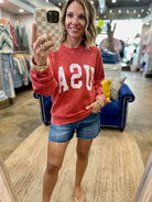 USA Vintage Wash Crewneck Sweatshirt - Red-Thread & Supply-Anna Kaytes Boutique, Women's Fashion Boutique in Grinnell, Iowa