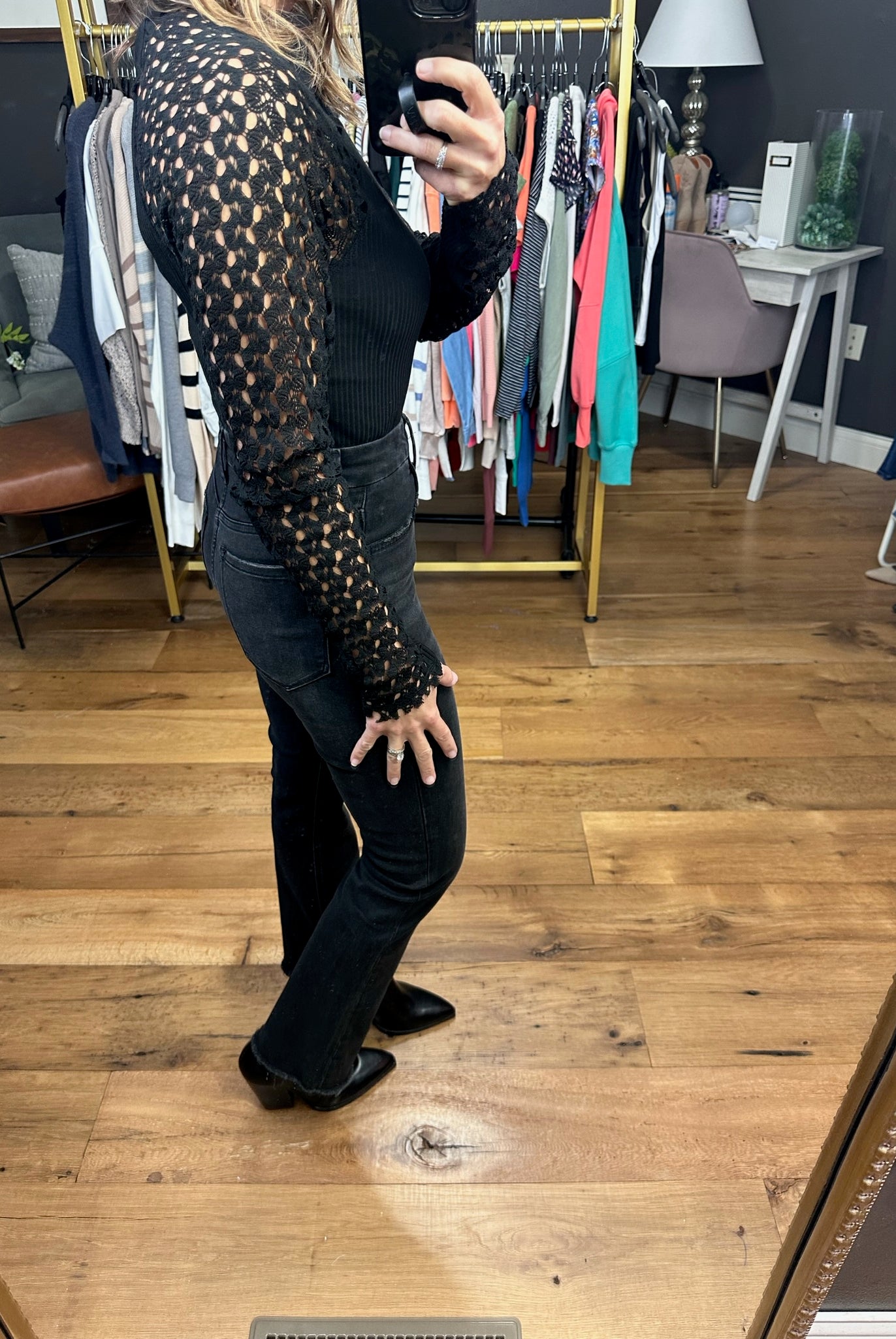 Better Idea Ribbed Mock-Neck Top With Crochet Sleeve Detail - Multiple Options-Long Sleeves-Aemi & Co 894AK-B11-Anna Kaytes Boutique, Women's Fashion Boutique in Grinnell, Iowa