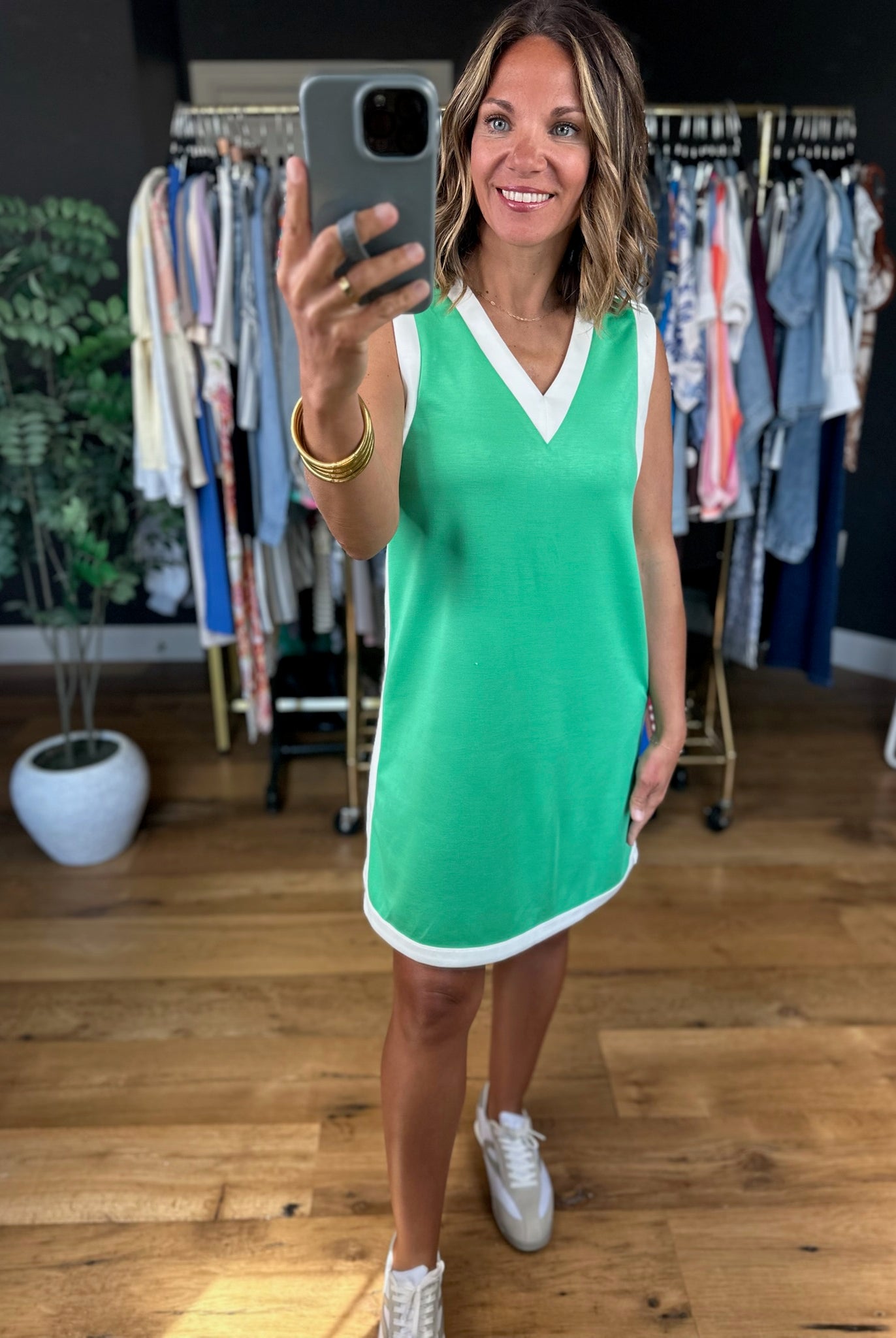 Good Energy Scuba V-Neck Dress-Dresses-Entro-Anna Kaytes Boutique, Women's Fashion Boutique in Grinnell, Iowa