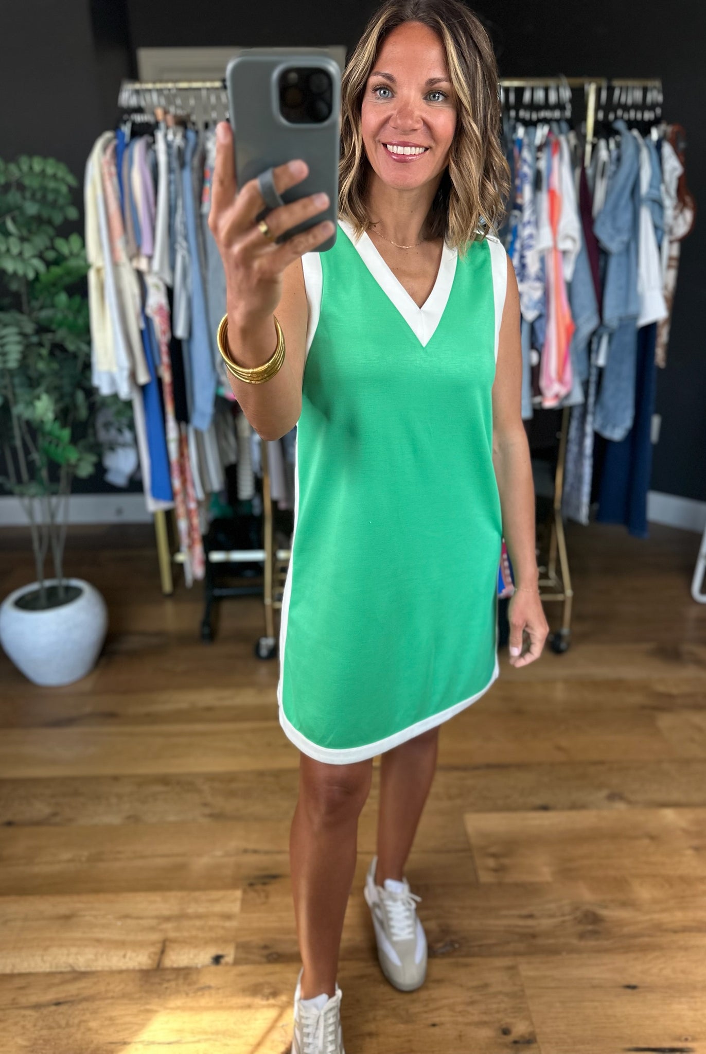 Good Energy Scuba V-Neck Dress-Dresses-Entro-Anna Kaytes Boutique, Women's Fashion Boutique in Grinnell, Iowa
