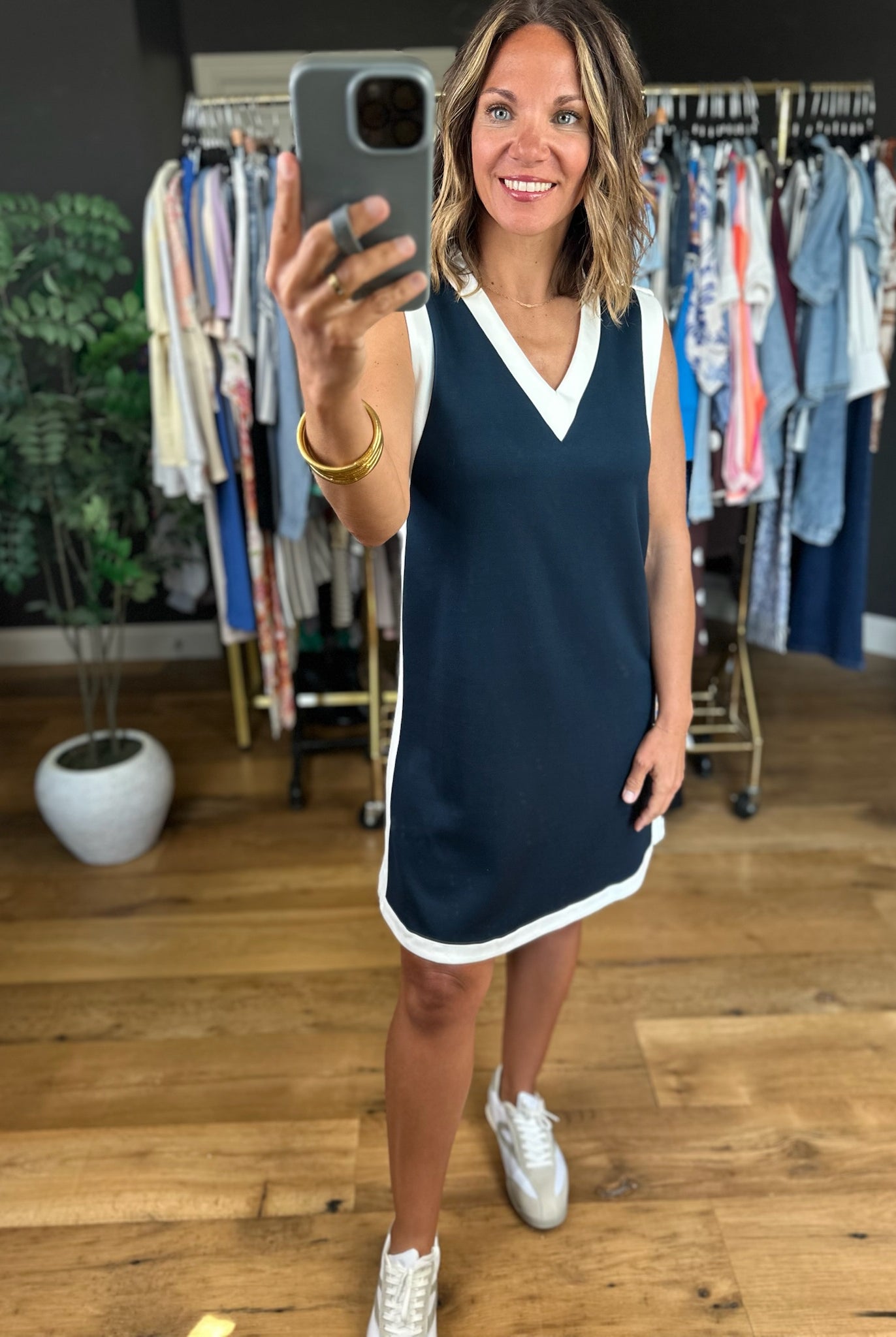 Good Energy Scuba V-Neck Dress-Dresses-Entro-Anna Kaytes Boutique, Women's Fashion Boutique in Grinnell, Iowa